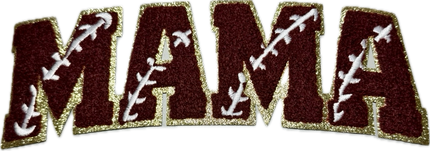Football Mama\ Chenille Iron on\ Approximately 9.5" x 3"