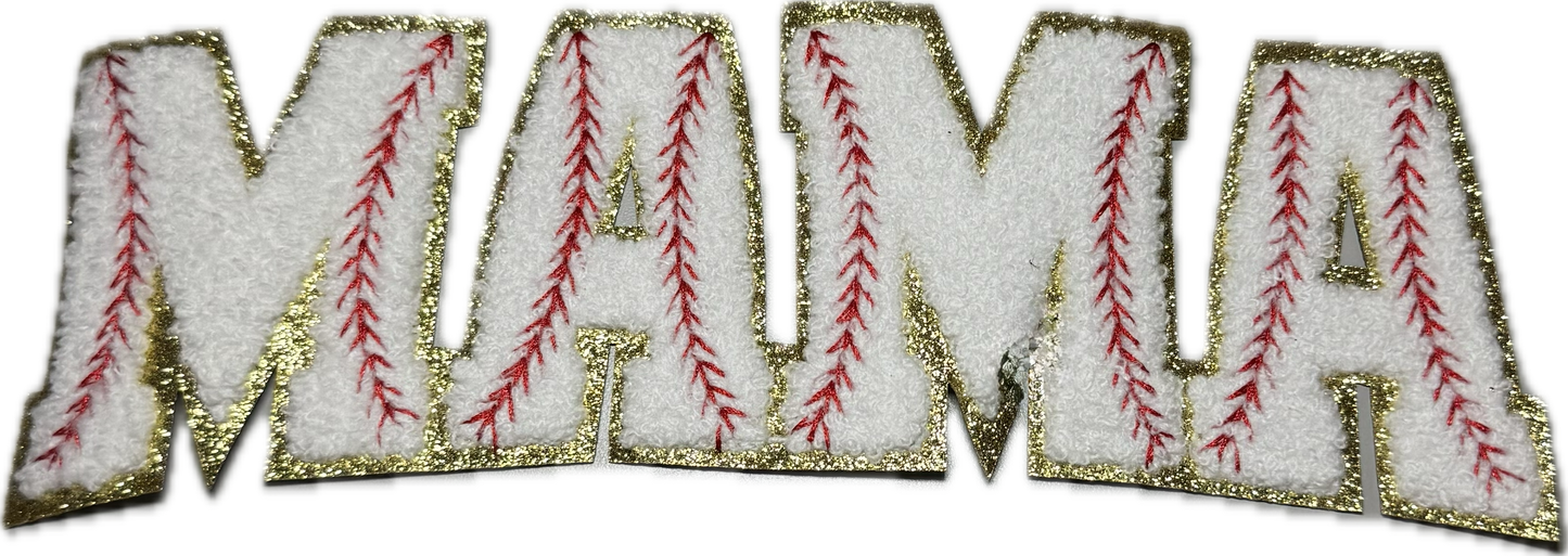 Baseball Mama\ Chenille Iron on\ Approximately 9.5" x 3"