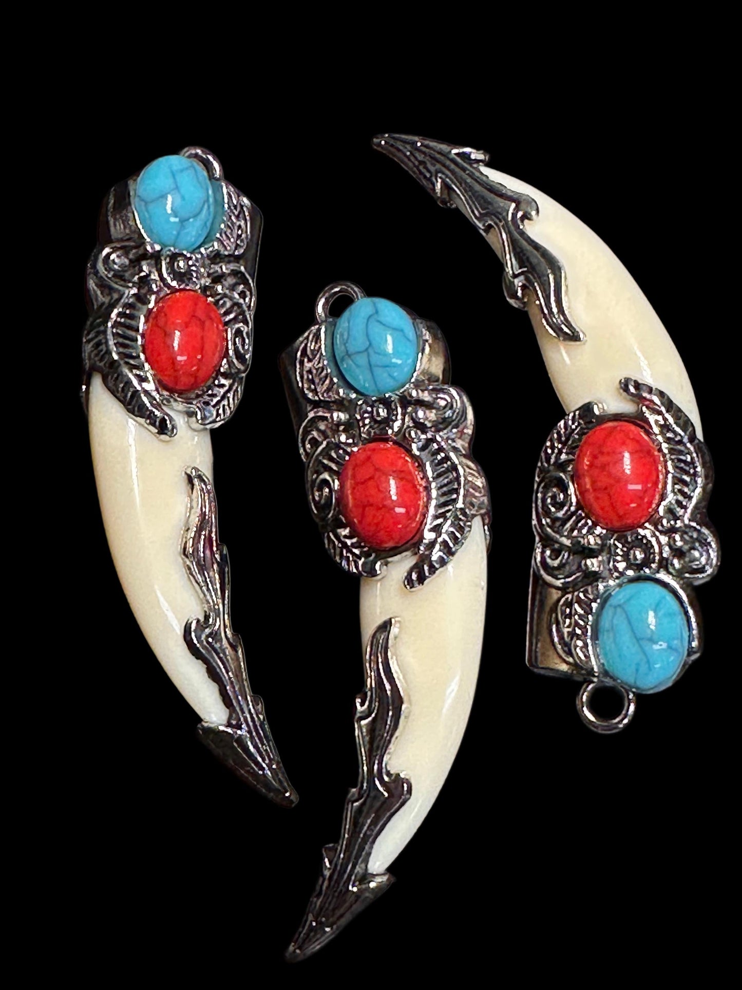 Claw Fang Pendants with Intricate Metalwork / wolf fang/ unique design/ 3 styles/ Aztec / tooth/ mystical/ western/charms / DIY jewelry