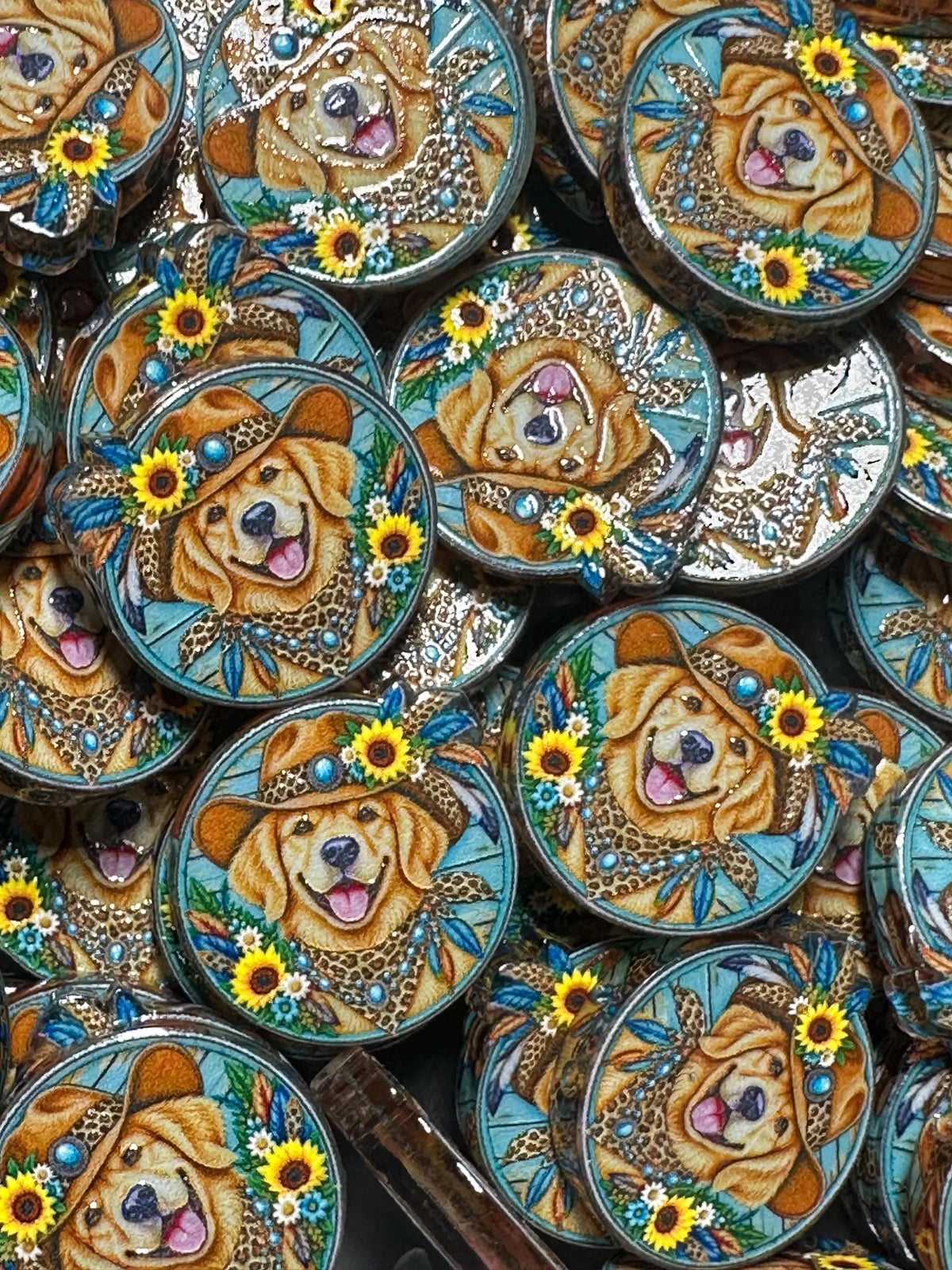 Golden Retriever whimsical acrylic focal for beadable pens -set of 2 - Greer and Company design