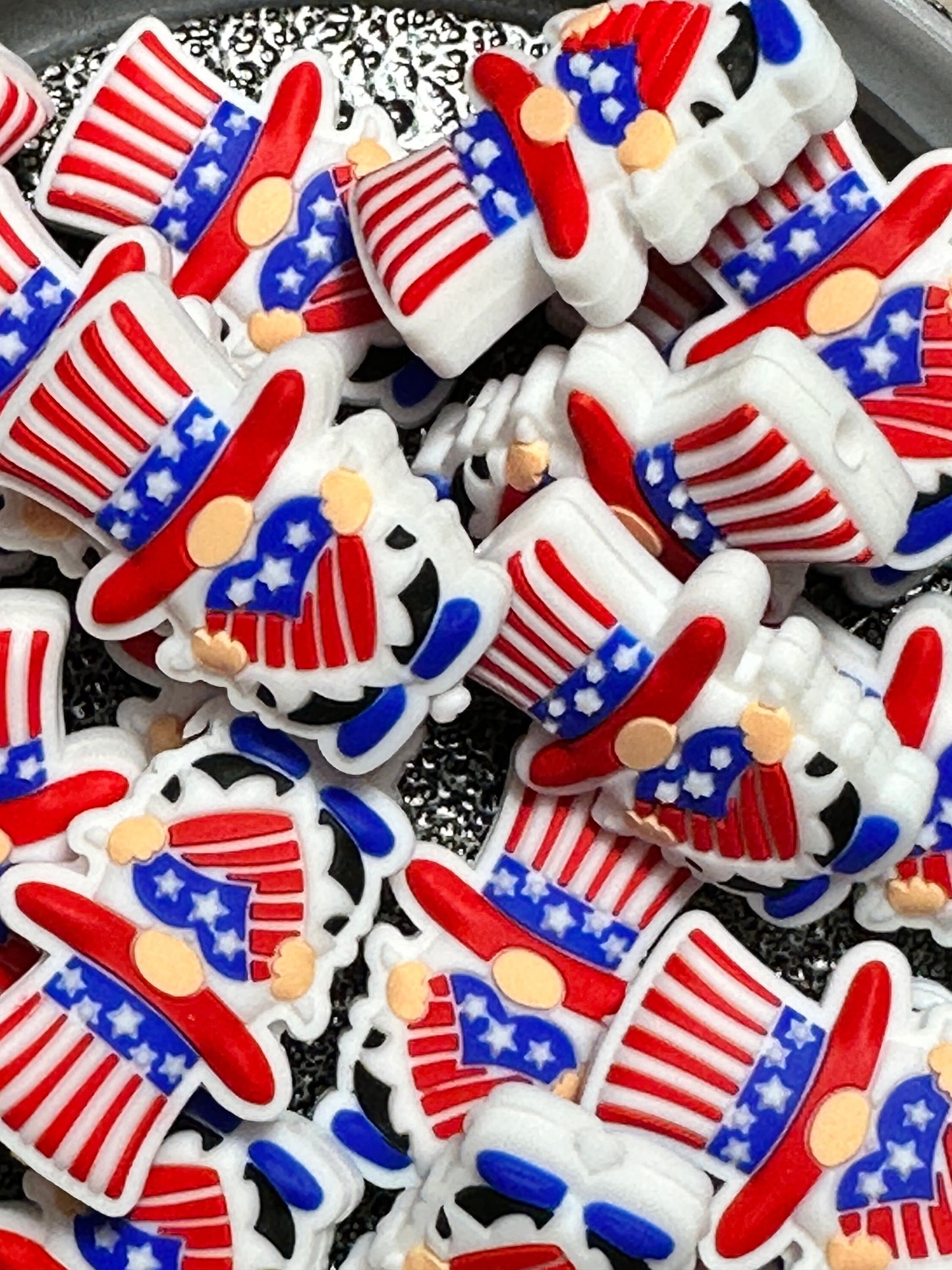 Patriotic Gnome/Focal Bead/ holiday / beadable pen/Silicone bead/ keychain bead/