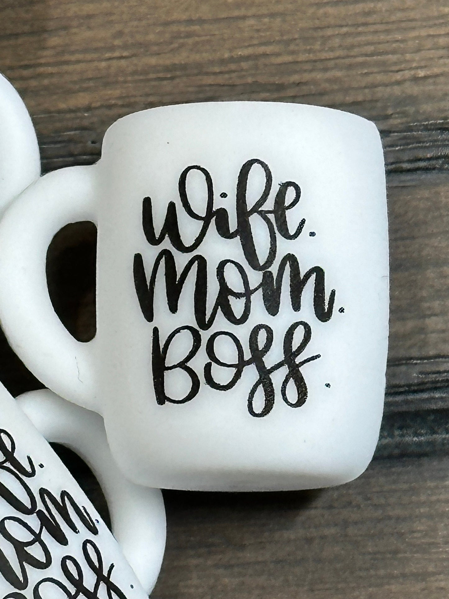 Wife Mom Boss mug Focal Bead/ beadable pen/ Silicone  bead/ coffee cup/ keychain bead/ mom/ coffee lover/ Boss lady