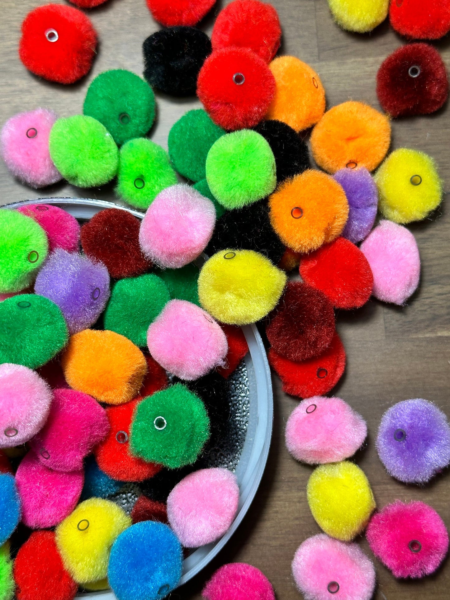 Pom Pom Beads/ beadable pen/ furry bead/ multicolored / keychain bead/ puffy bead/ fur ball/ ten (10) Pom poms