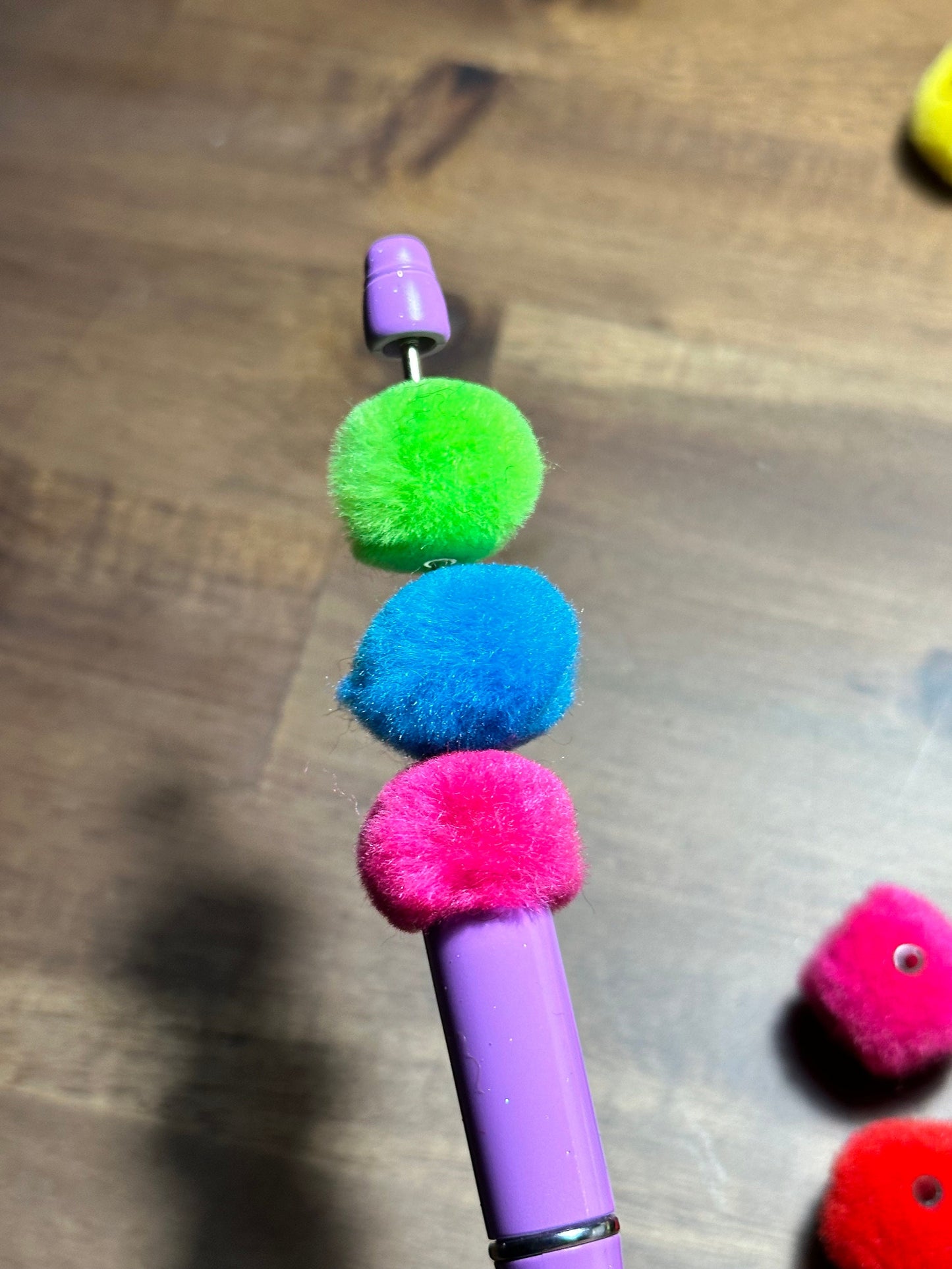 Pom Pom Beads/ beadable pen/ furry bead/ multicolored / keychain bead/ puffy bead/ fur ball/ ten (10) Pom poms