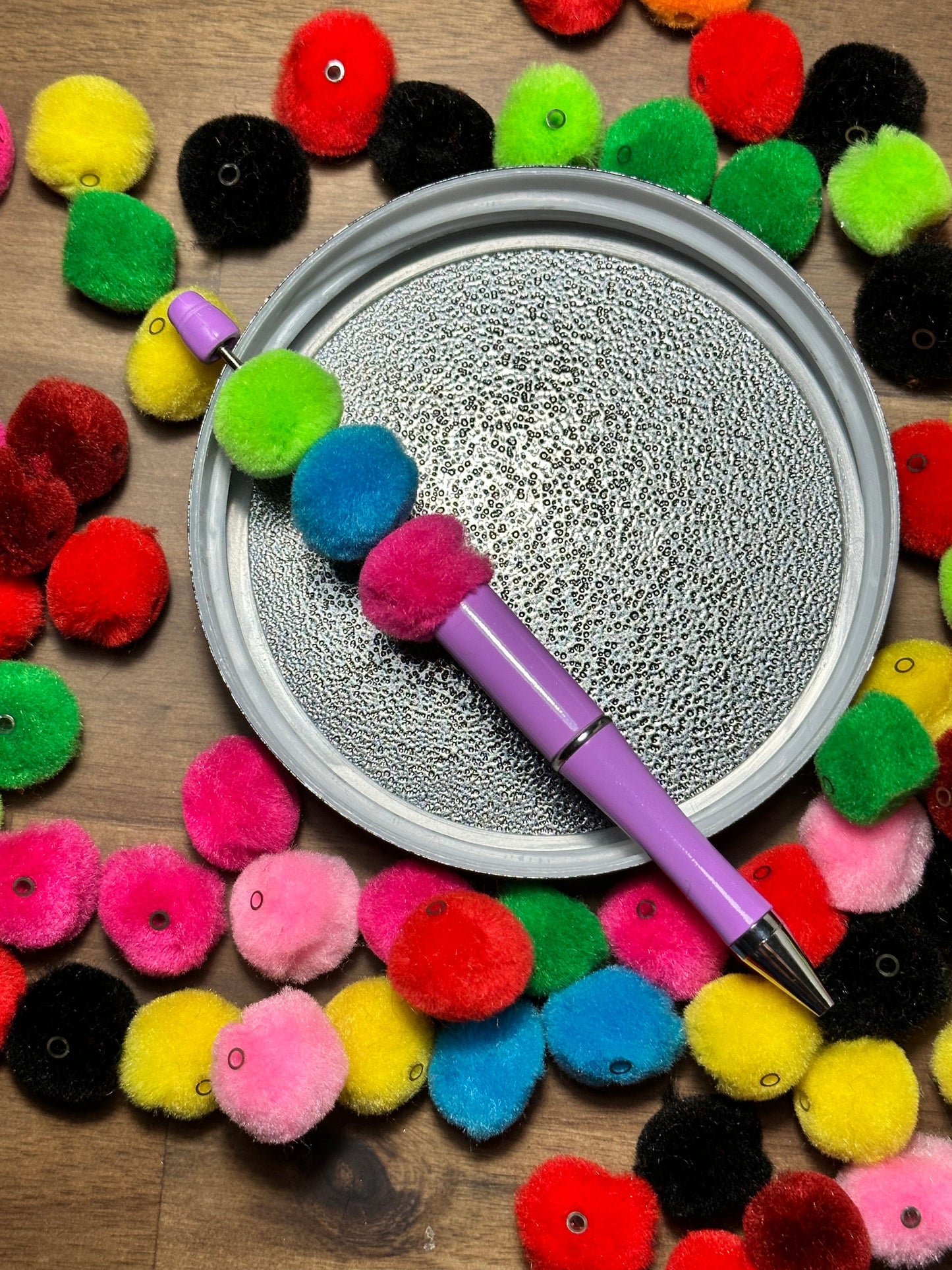 Pom Pom Beads/ beadable pen/ furry bead/ multicolored / keychain bead/ puffy bead/ fur ball/ ten (10) Pom poms