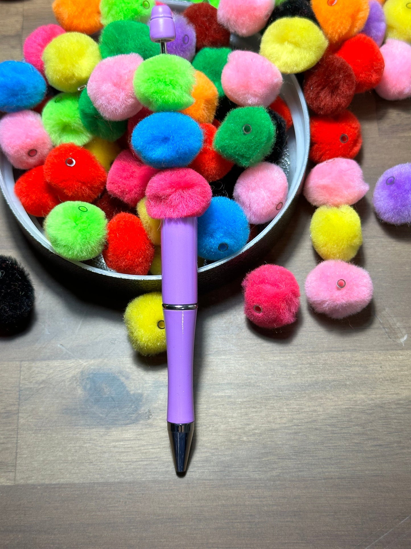 Pom Pom Beads/ beadable pen/ furry bead/ multicolored / keychain bead/ puffy bead/ fur ball/ ten (10) Pom poms