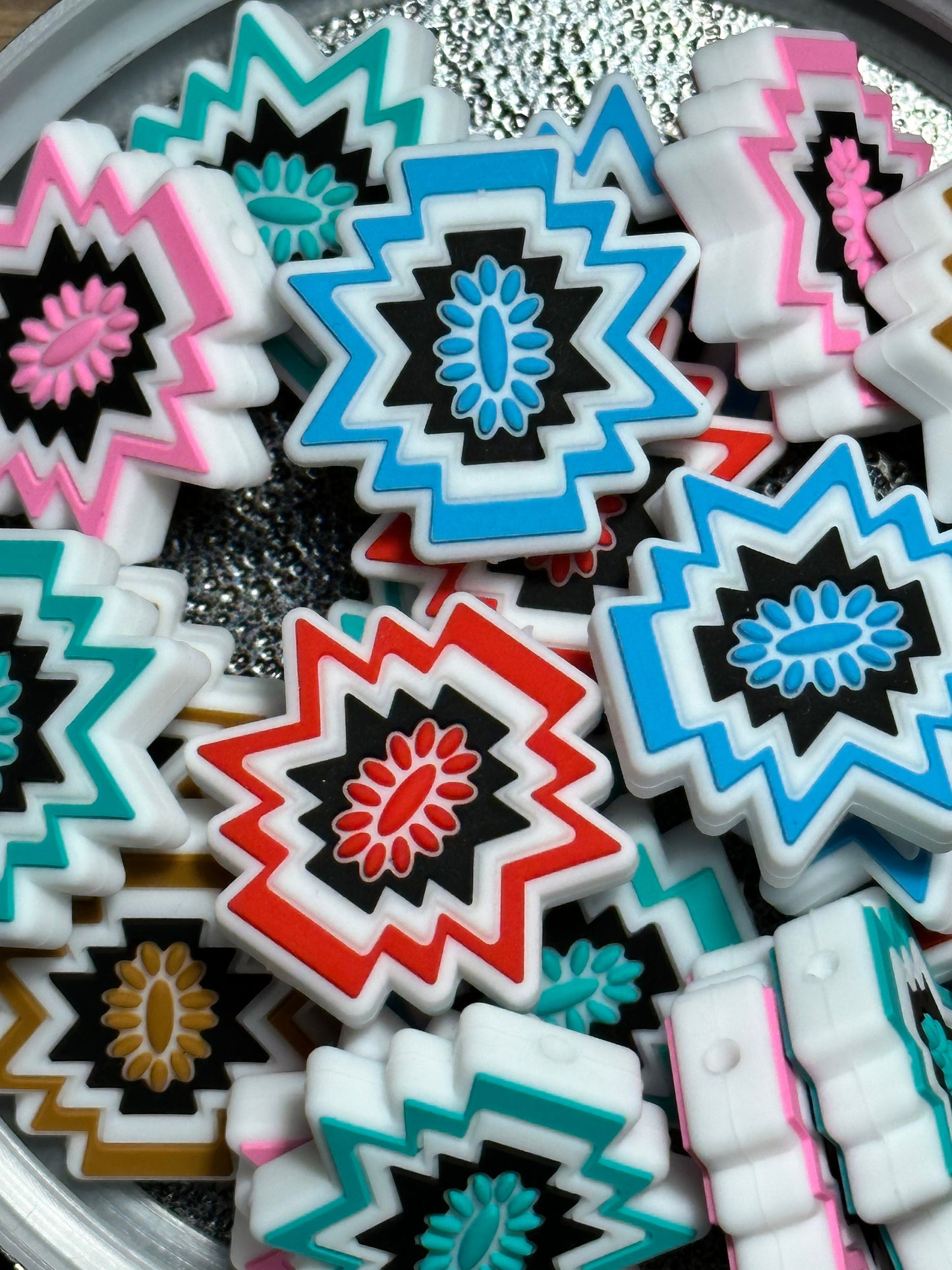 Aztec / Focal Bead/ beadable pen/ Silicone bead/ keychain bead/ cowboy/ native / Western