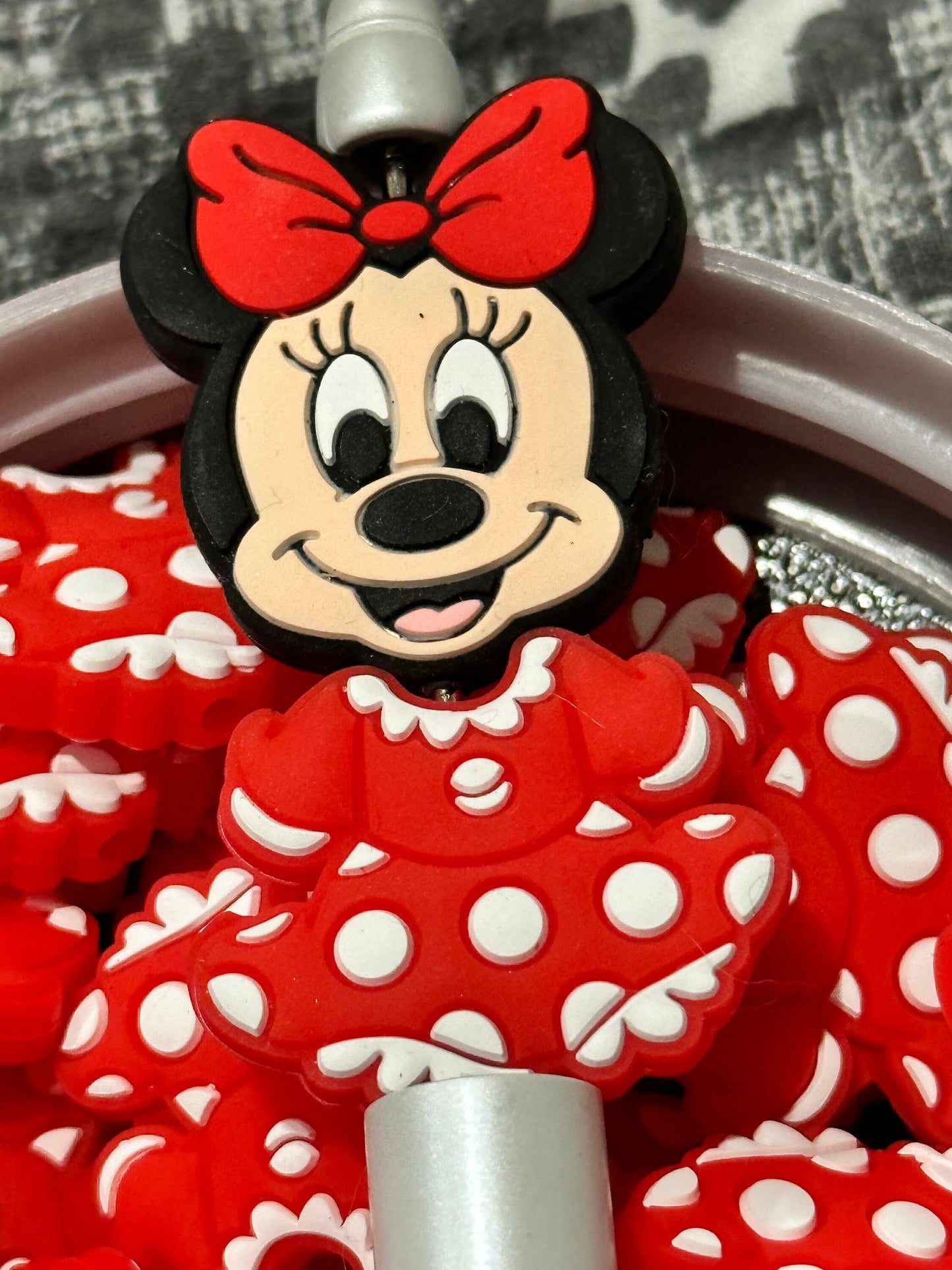 Favorite/Focal Bead/ beadable pen/ Silicone bead/ keychain beads/ red dress with dots and head