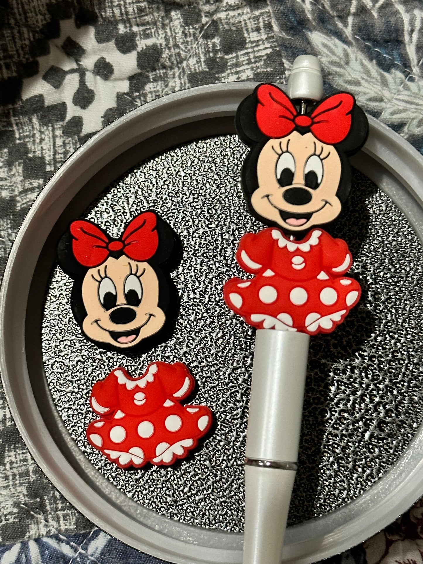 Favorite/Focal Bead/ beadable pen/ Silicone bead/ keychain beads/ red dress with dots and head