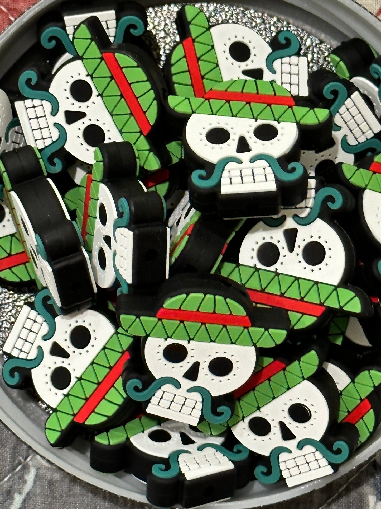 Mexican skull/ Focal Bead/ beadable pen/ Silicone bead/ keychain/sombrero skull