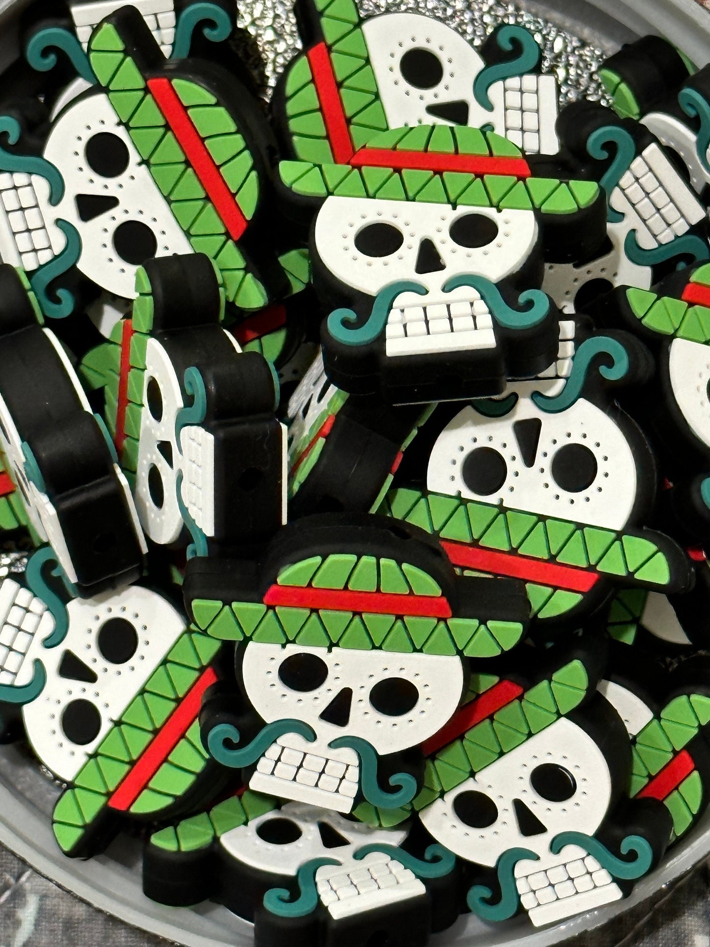 Mexican skull/ Focal Bead/ beadable pen/ Silicone bead/ keychain/sombrero skull