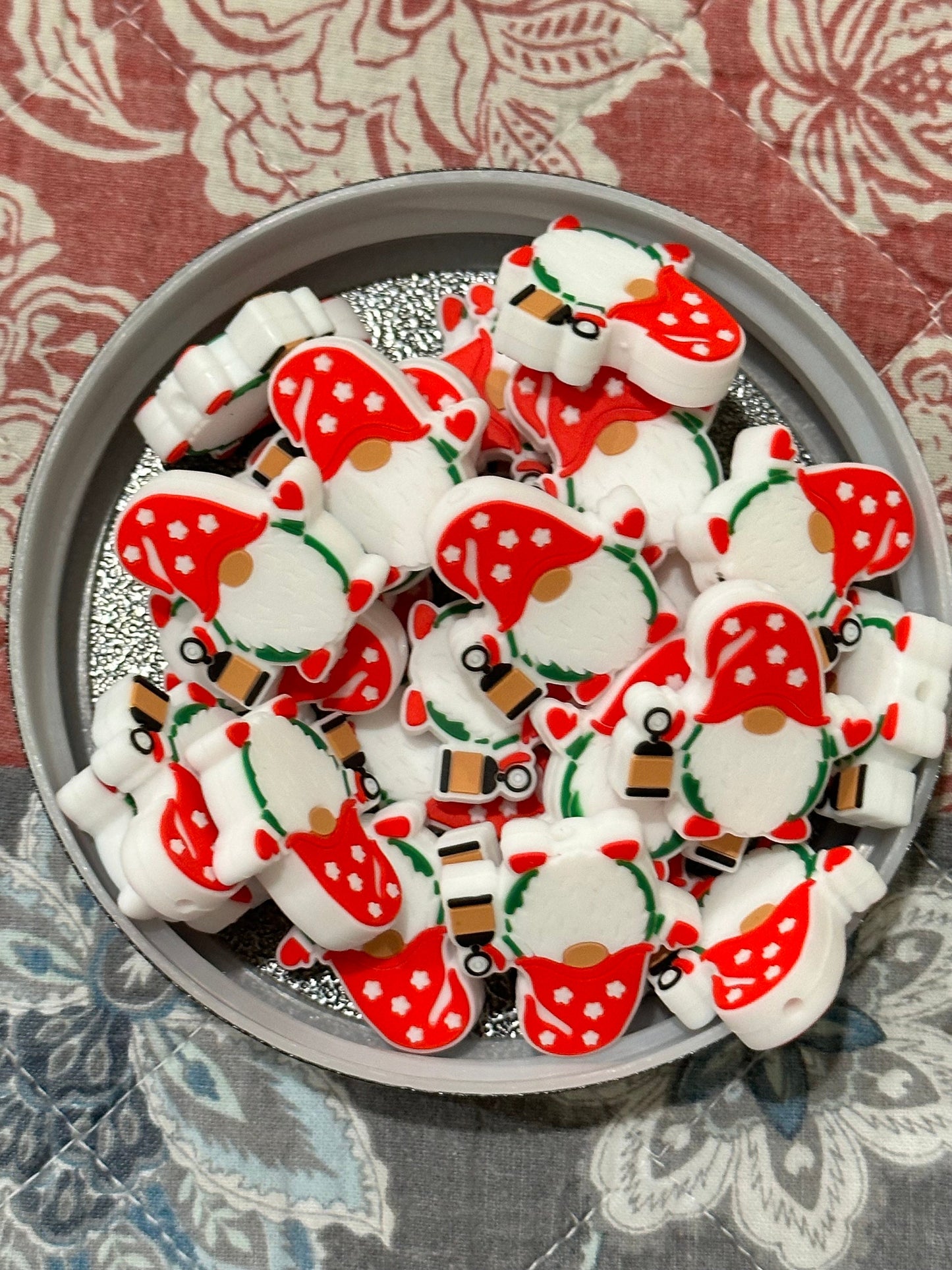 Red polka dot hat Gnome/Focal Bead/ holiday / beadable pen/Silicone bead/ keychain bead/