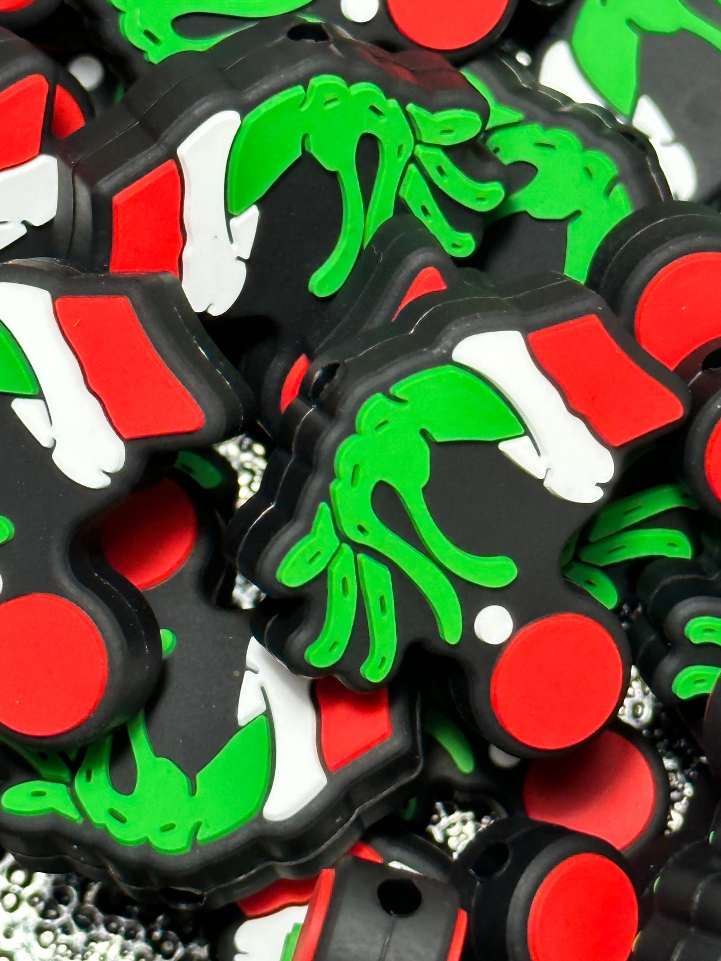 Christmas Focal Beads/ beadable pen/ Silicone bead/ keychain bead/ green hand/ Christmas ornament/ Santa suit/