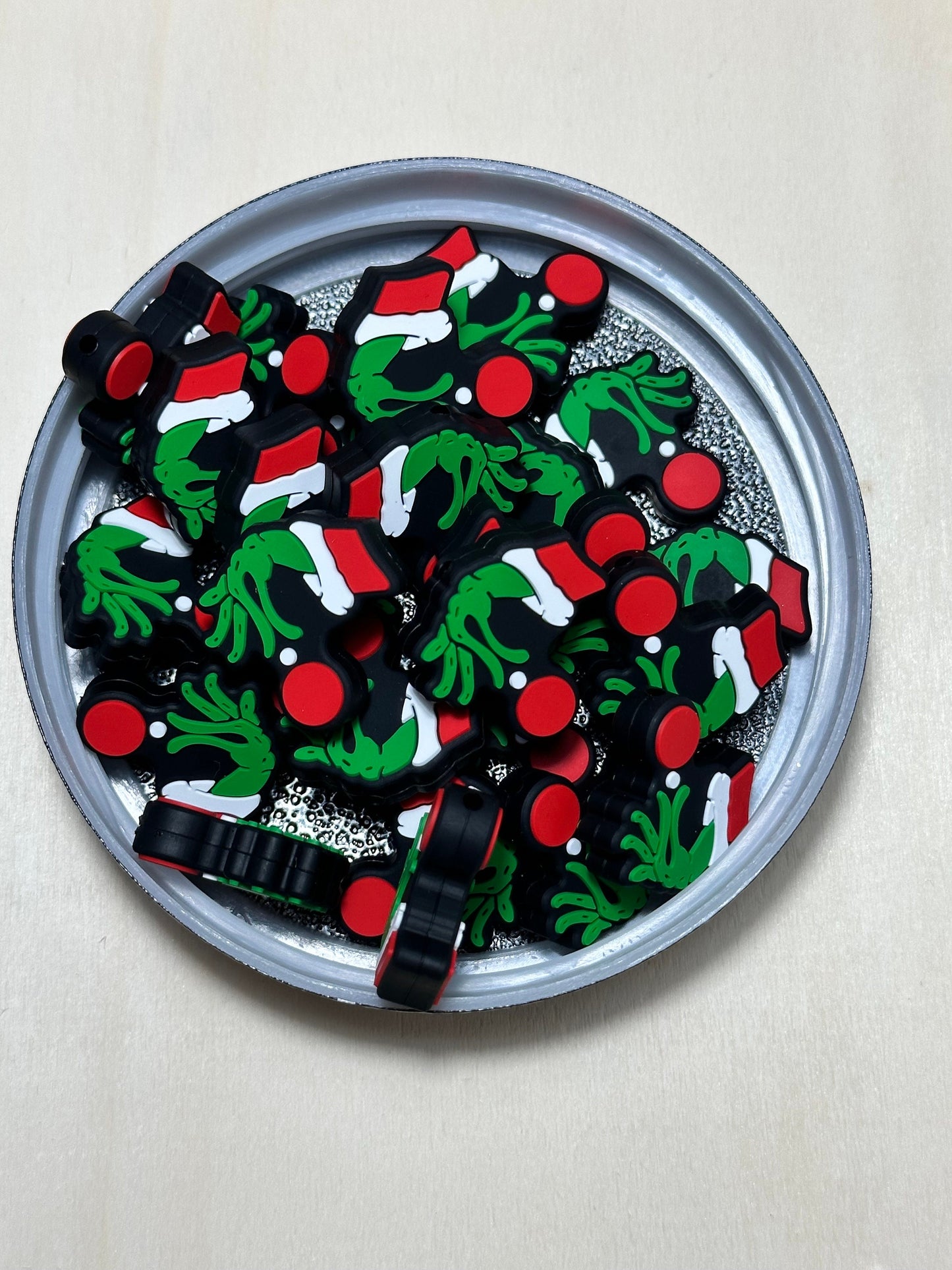 Christmas Focal Beads/ beadable pen/ Silicone bead/ keychain bead/ green hand/ Christmas ornament/ Santa suit/