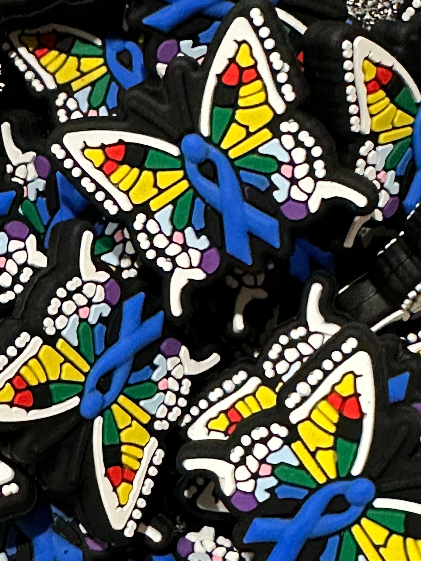 Rainbow butterfly/Focal Bead/ beadable pen/ Silicone bead/ keychain beads/ blue ribbon/ colon cancer ribbon/ domestic violence