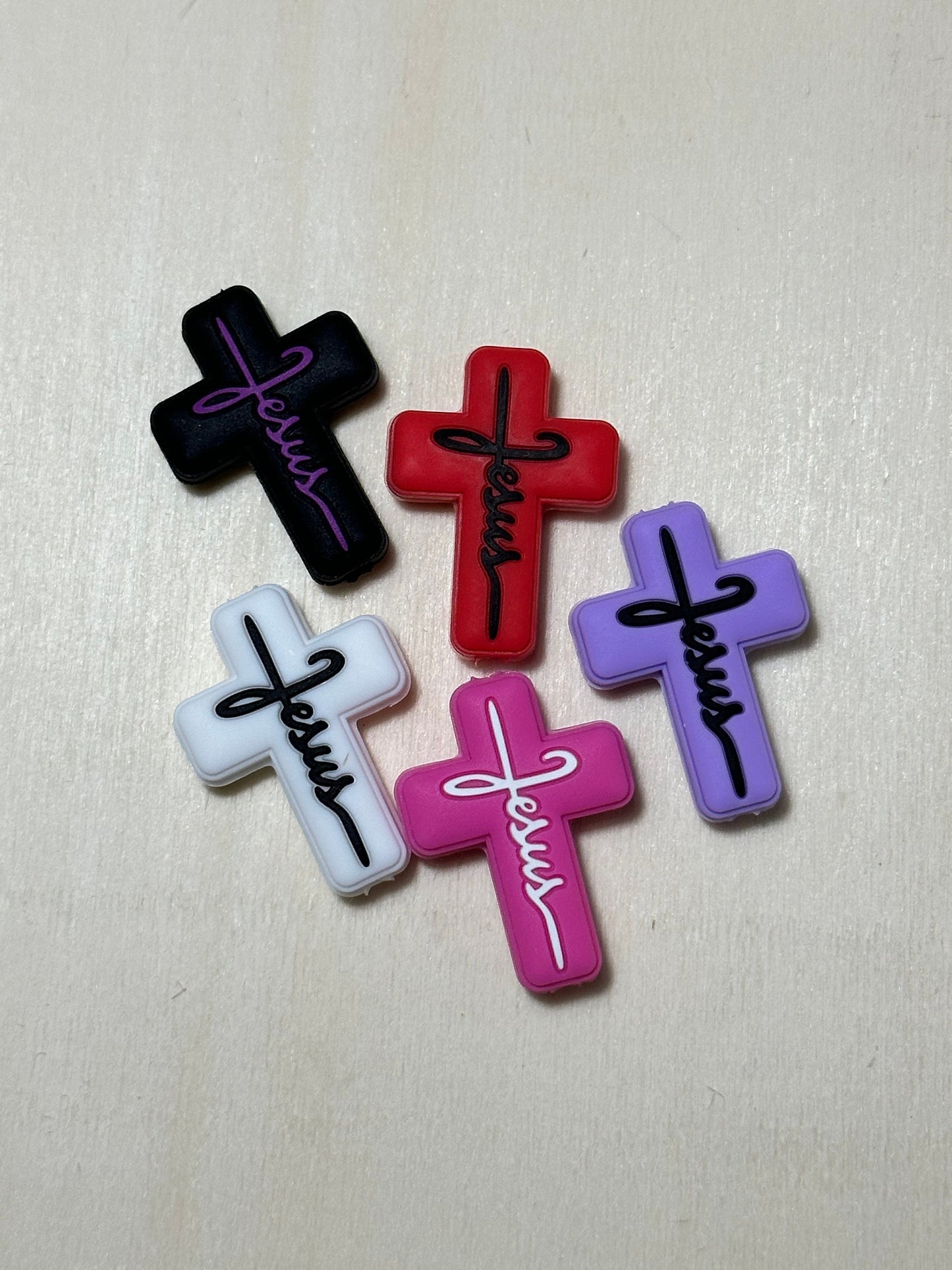 Cross with Jesus Focal Bead/ beadable pen/ Silicone bead / many colors