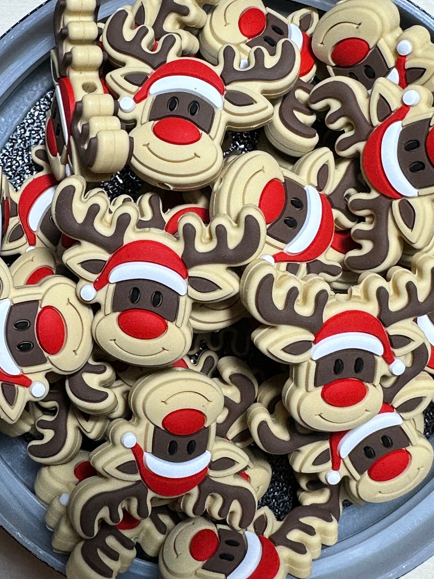 Reindeer Christmas/ Holiday/ Focal Bead/ beadable pen/ Silicone bead/ keychain bead/ Christmas/ red nose reindeer