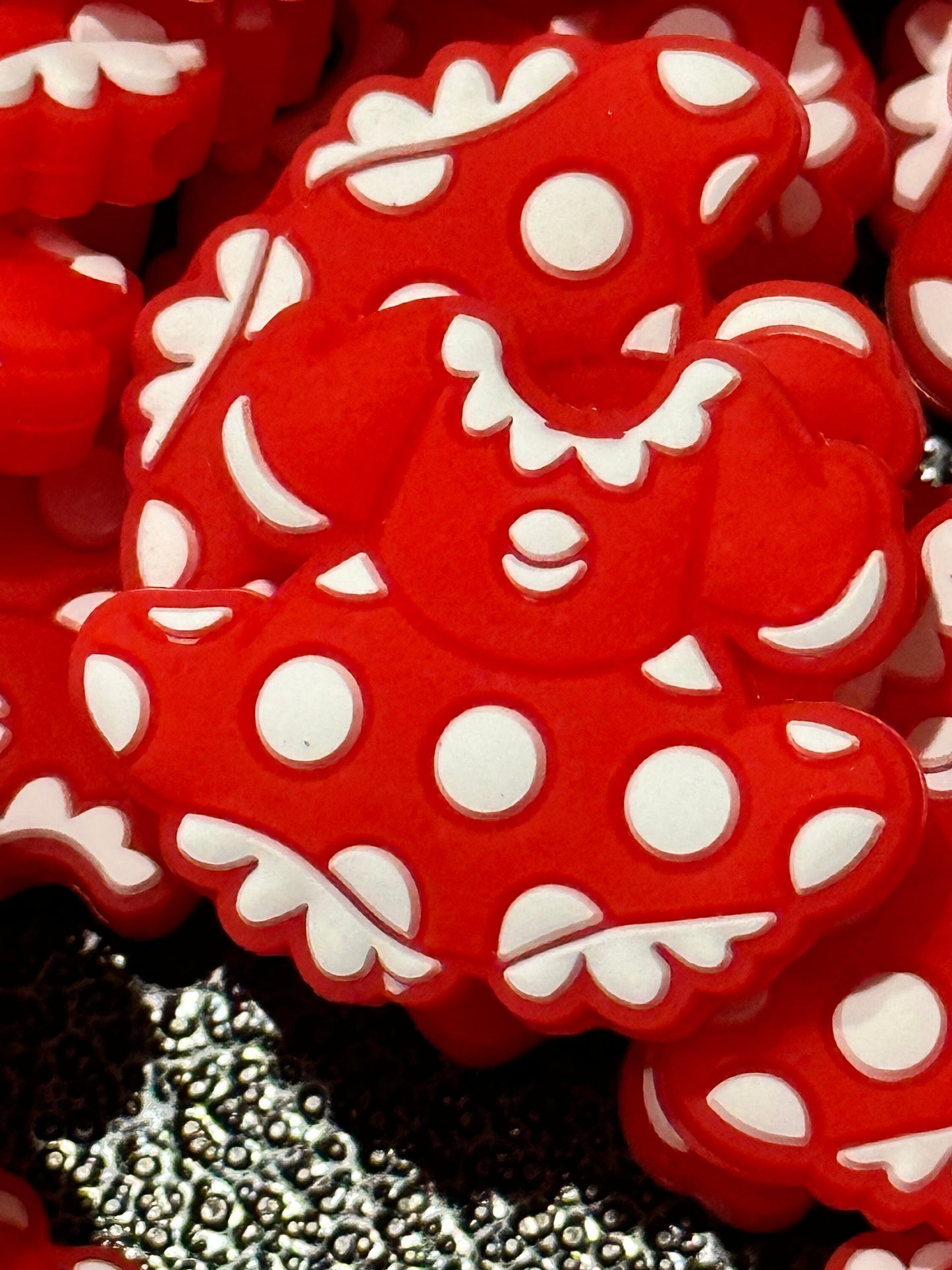 Favorite/Focal Bead/ beadable pen/ Silicone bead/ keychain beads/ red dress with dots and head