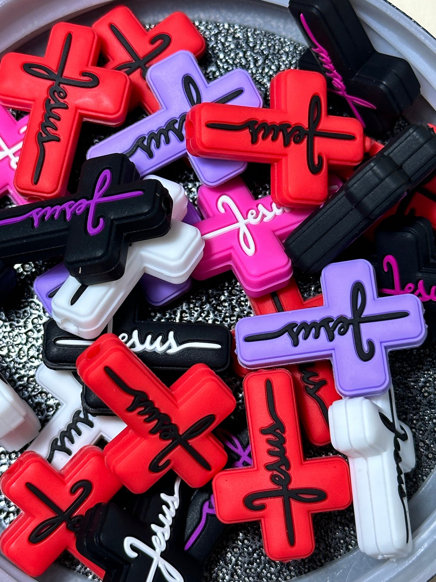 Cross with Jesus Focal Bead/ beadable pen/ Silicone bead / many colors