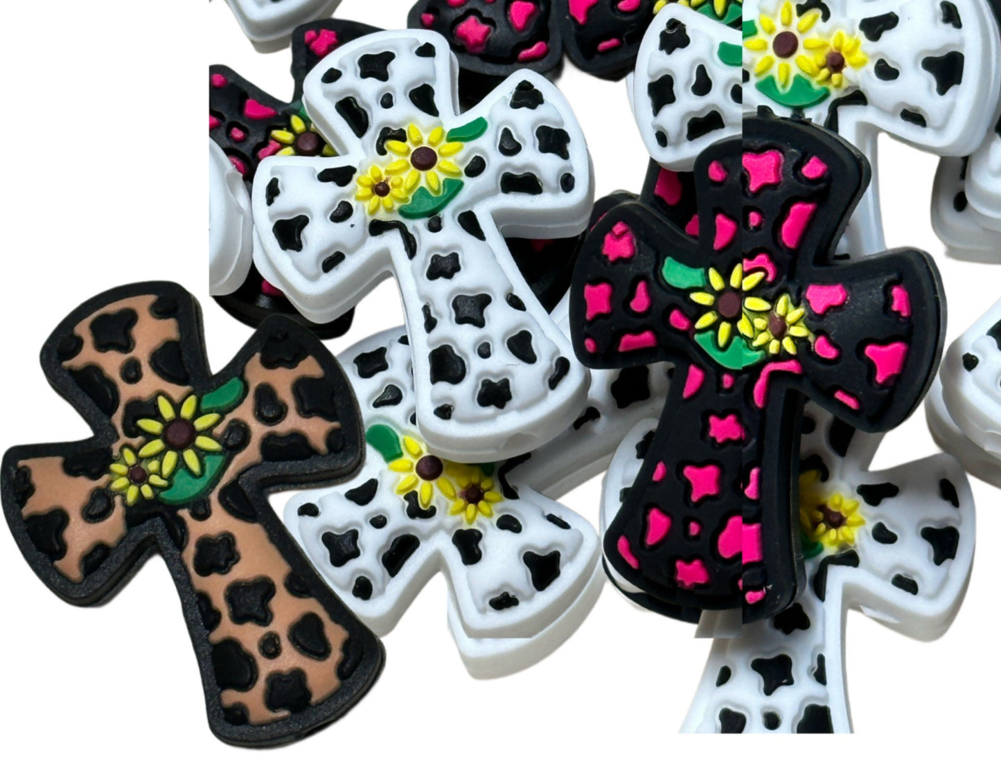 Cross Focal Bead/ beadable pen/ Silicone bead/ keychain bead/ sunflower/ leopard print