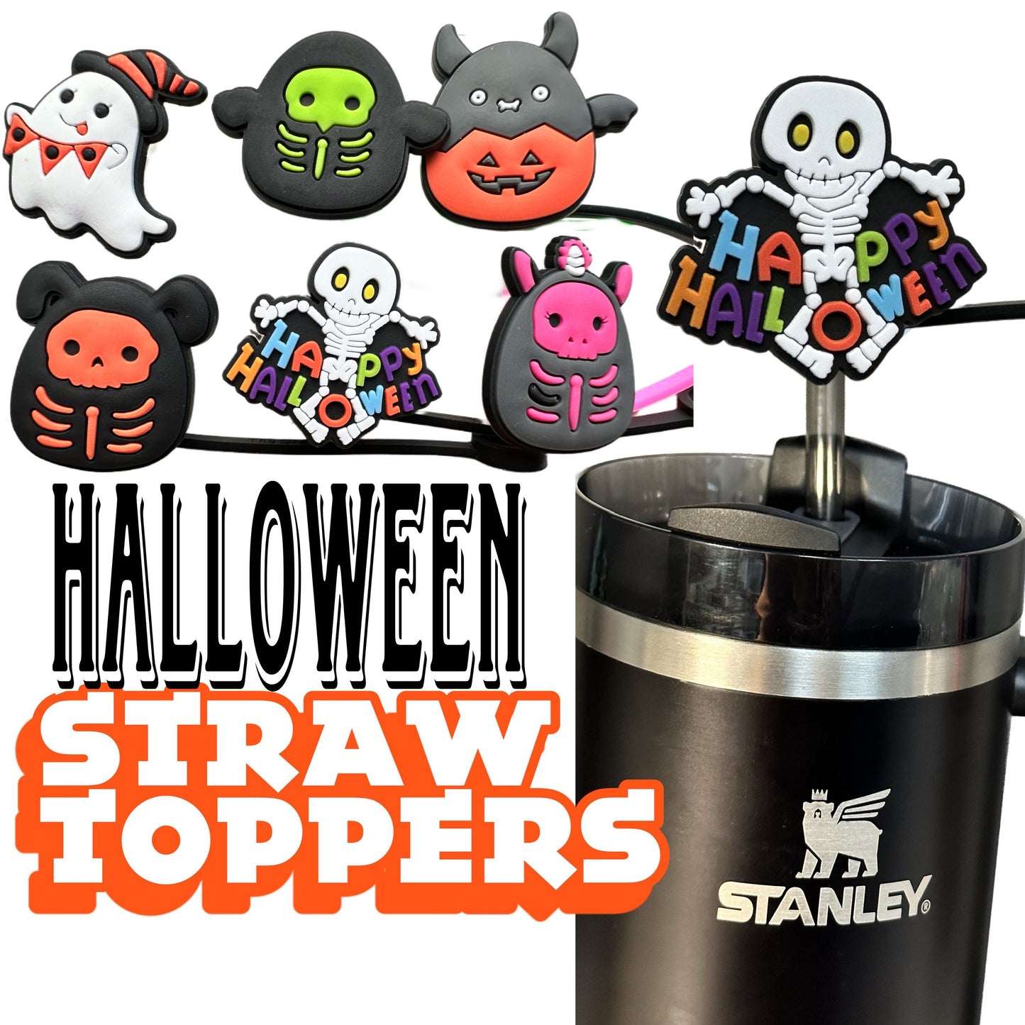 Straw Cap Cover/ Reusable/ Tumbler/ Stan Cup Accessories/ Halloween/Ghost