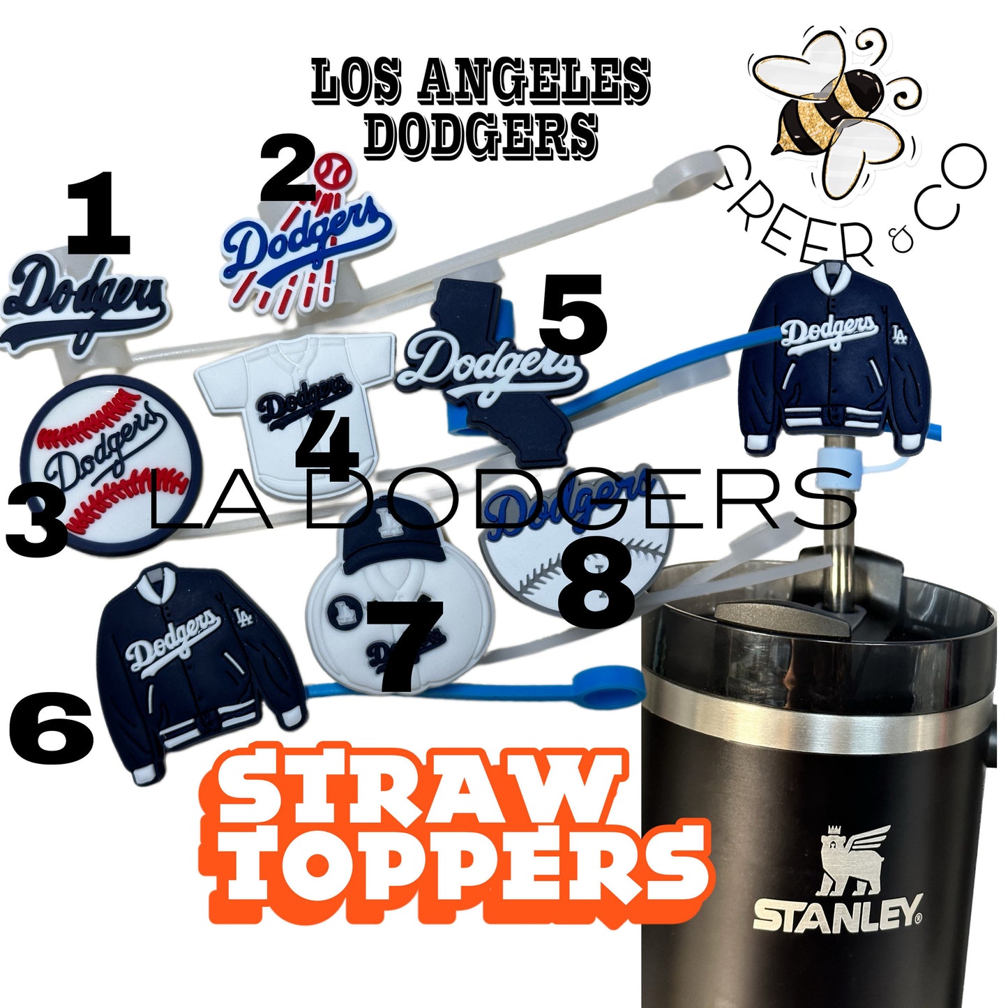 Straw Cap Cover/ Reusable/ Tumbler/ Stan Cup Accessories/ Straw topper/ MLB/ Los Angeles/ LA