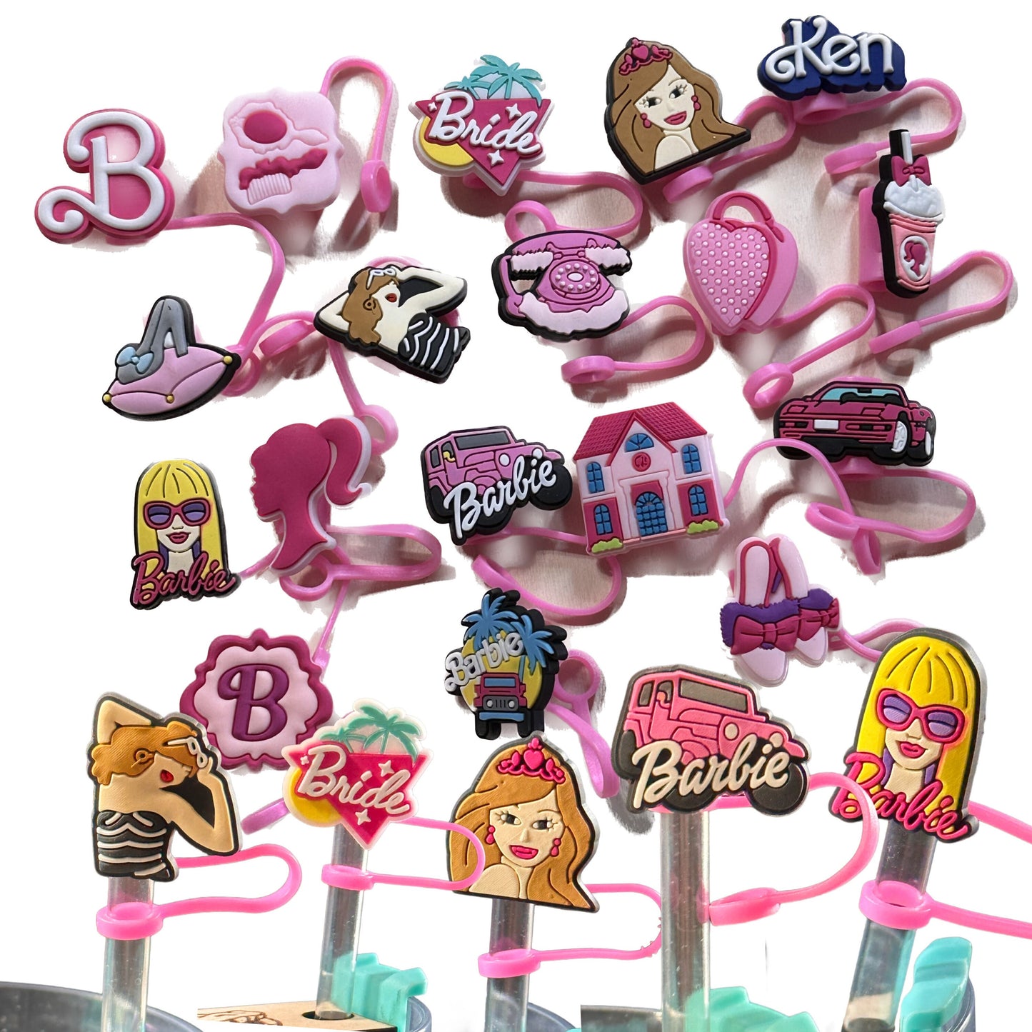 Barbee Straw Cap Cover/ Reusable/ Tumbler/ Stan Cup Accessories/ Straw Topper/ Pink Car