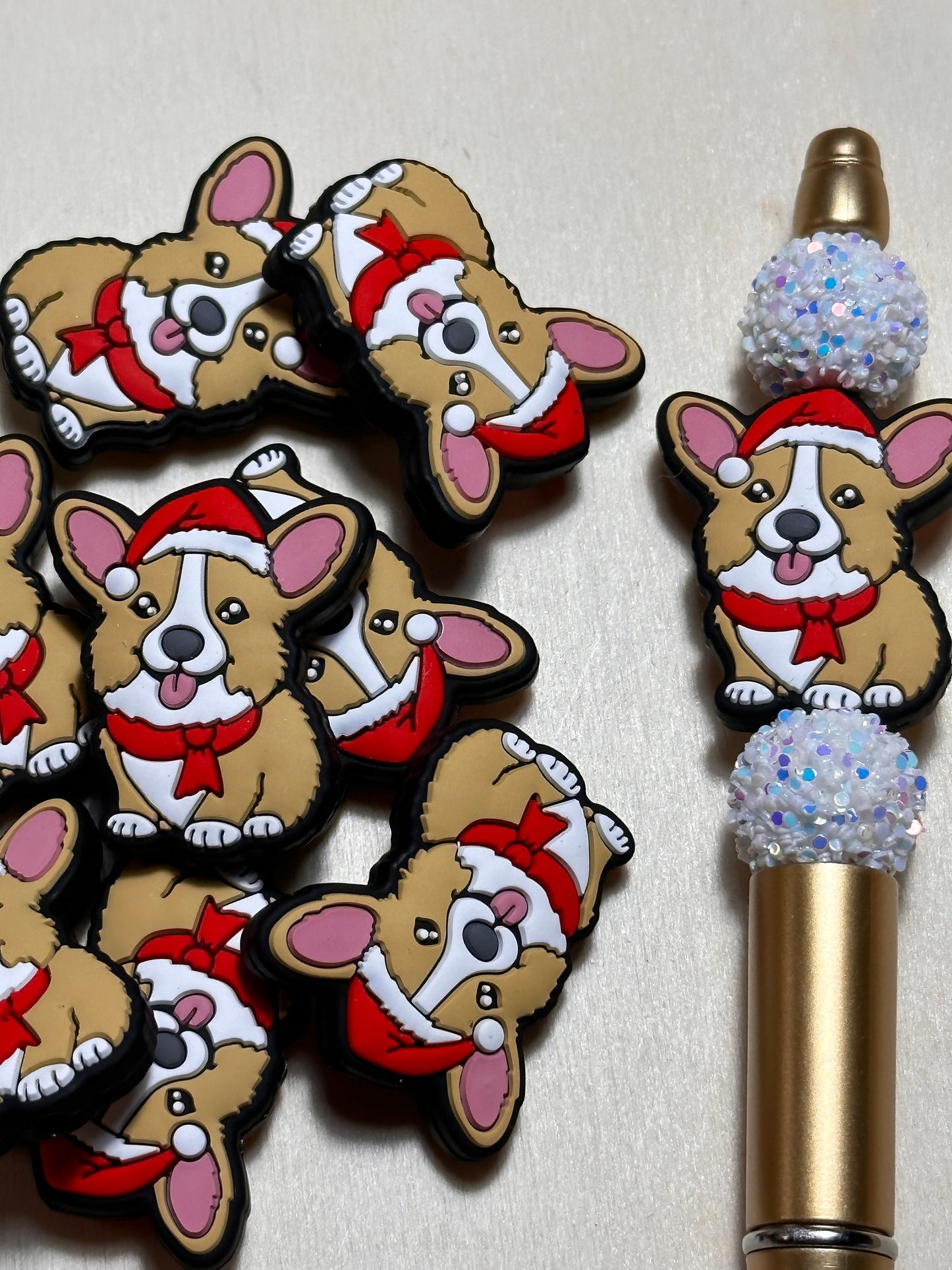 Christmas Focal Bead/ beadable pen/ Silicone bead/ animal/ keychain bead/ puppy/