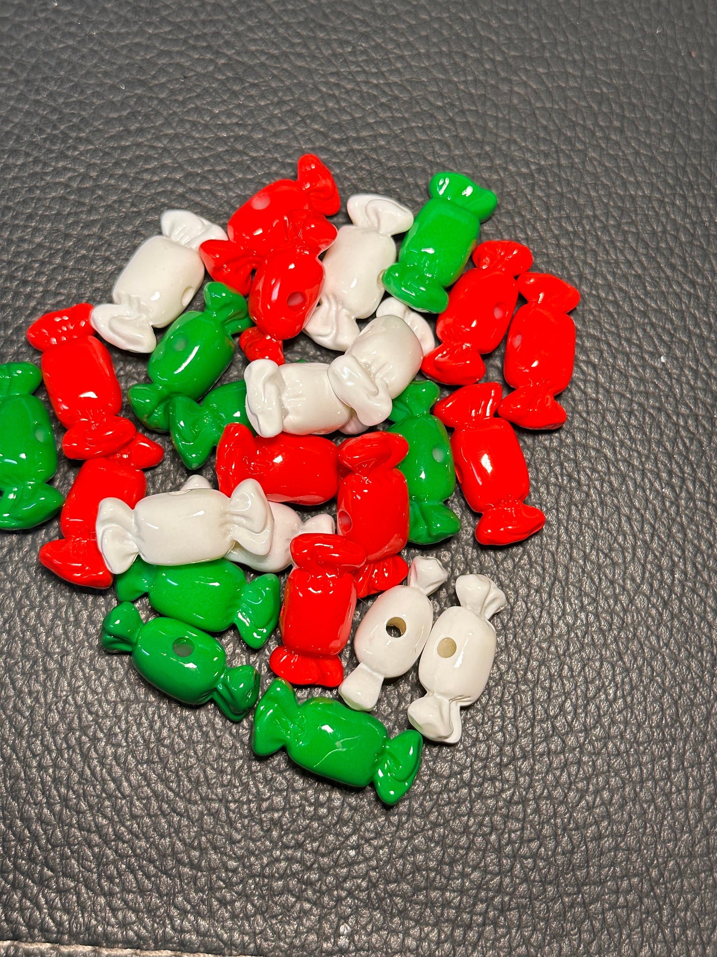 Acrylic red, green, and white candy shaped beads included/ Bead/ beadable pen/ keychain bead/ Christmas bead/ Ten (10) beads