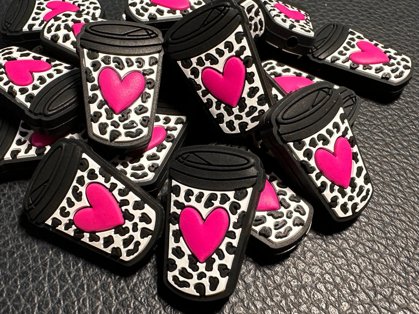 Coffee cup/ Tumbler/ jug/ mug/ Focal Bead/ beadable pen/ Silicone bead/ keychain bead/ cow print/ leopard print/ heart cup