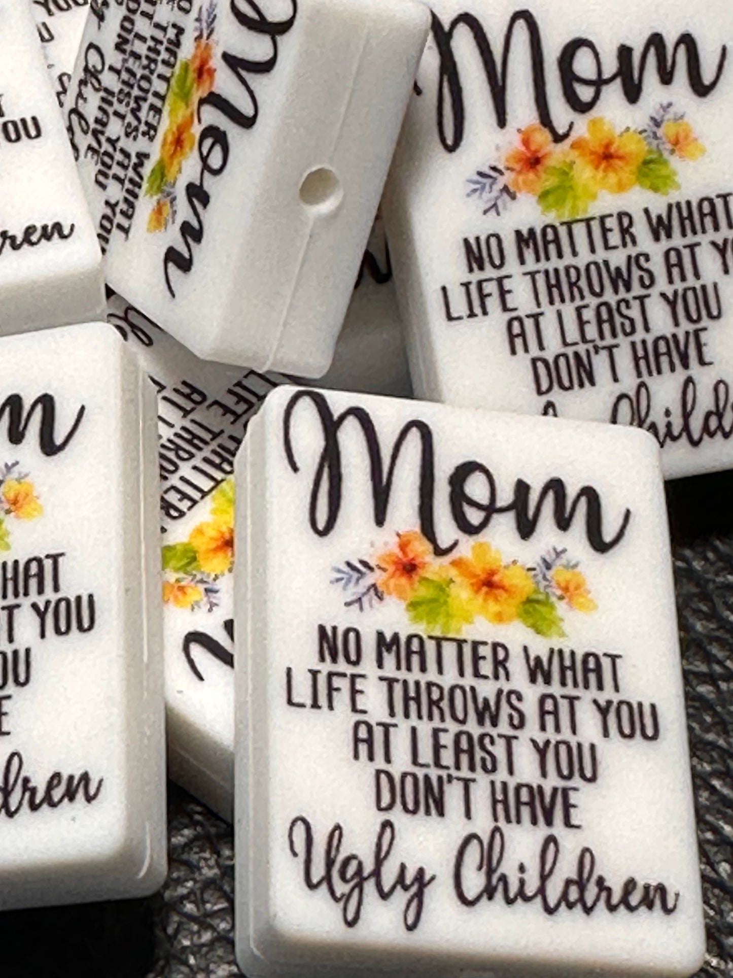 Mom/ Mother Focal Bead/ beadable pen/ Silicone bead/ mother/ keychain bead/ square shaped/ Madre
