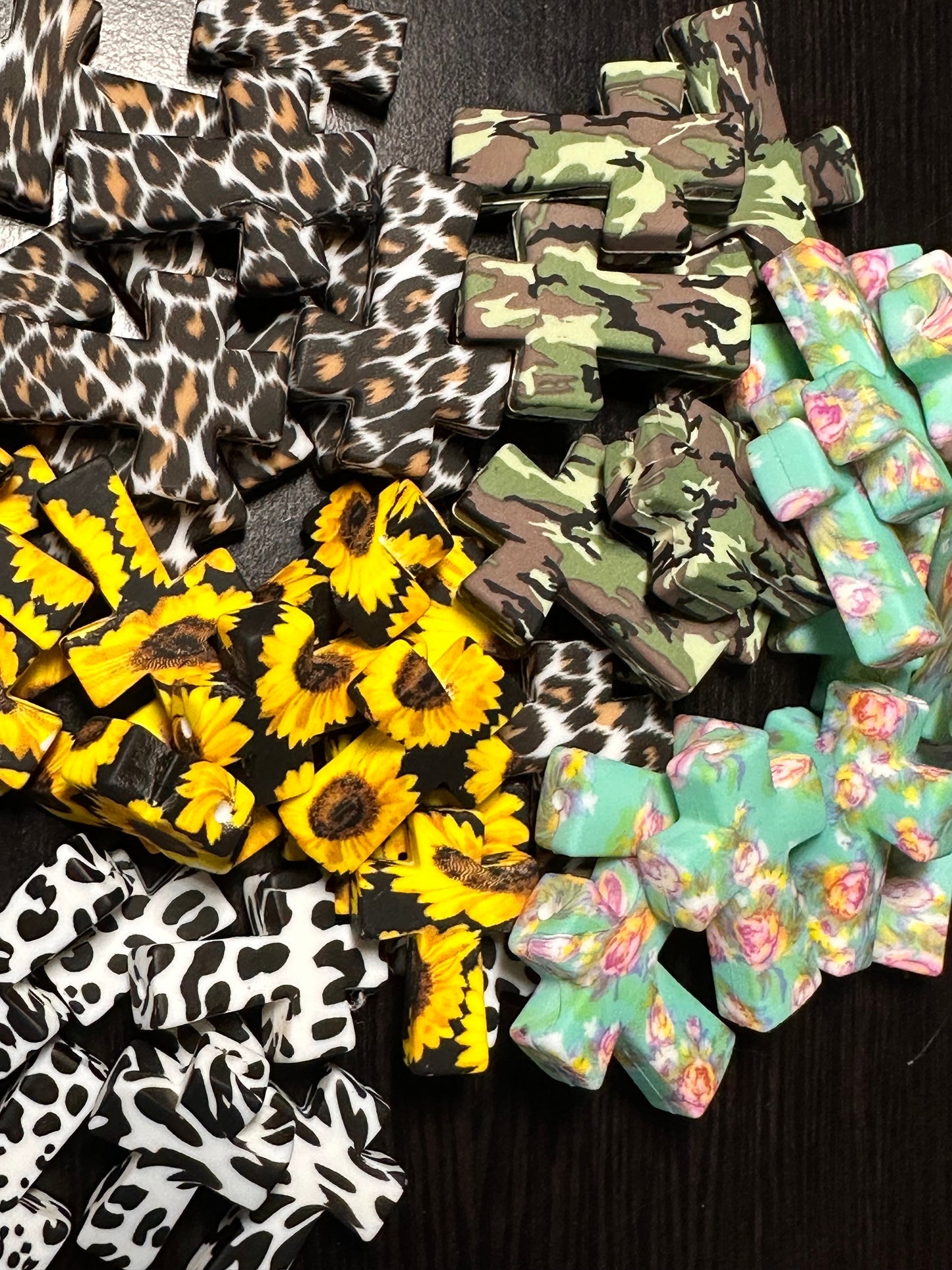 Cross Focal Bead/ cow print/ Silicone bead/ keychain bead/ Sunflower/Floral /Leopard