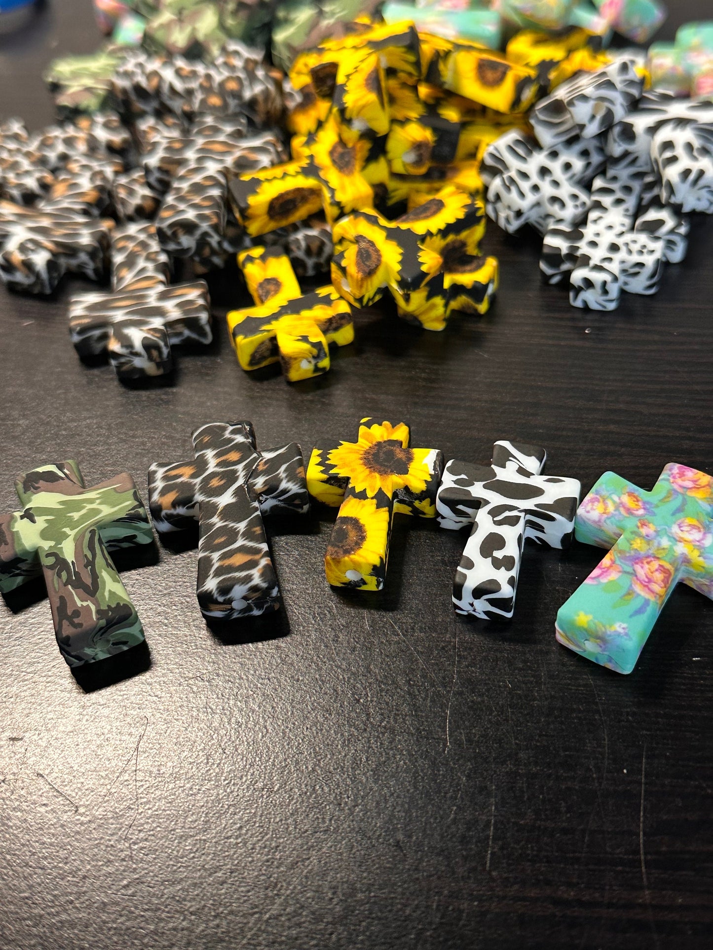 Cross Focal Bead/ cow print/ Silicone bead/ keychain bead/ Sunflower/Floral /Leopard