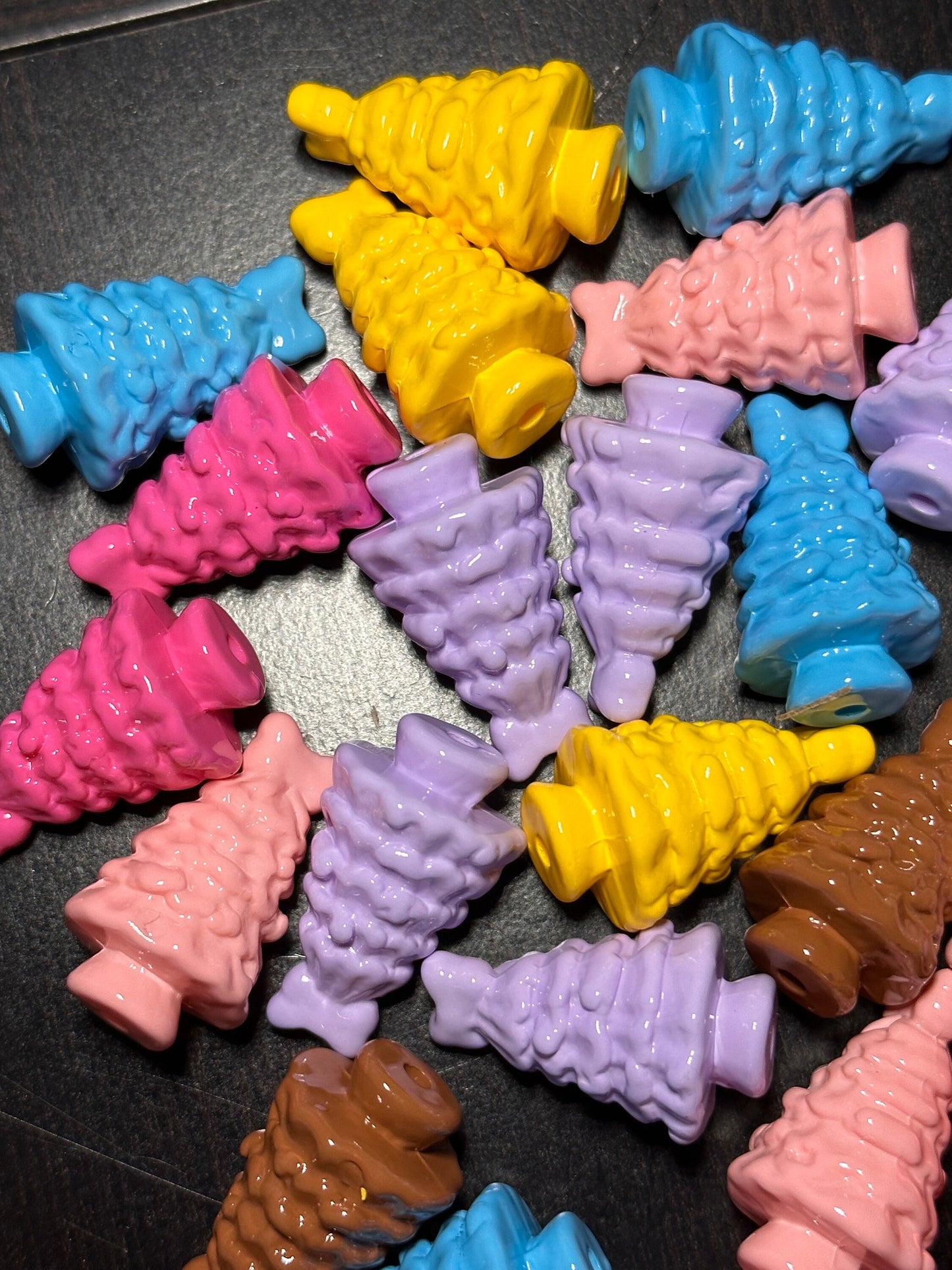Five (5) pastel tree beads / jewelry Bead/ beadable pen/ keychain bead/also looks like a dress/ acrylic