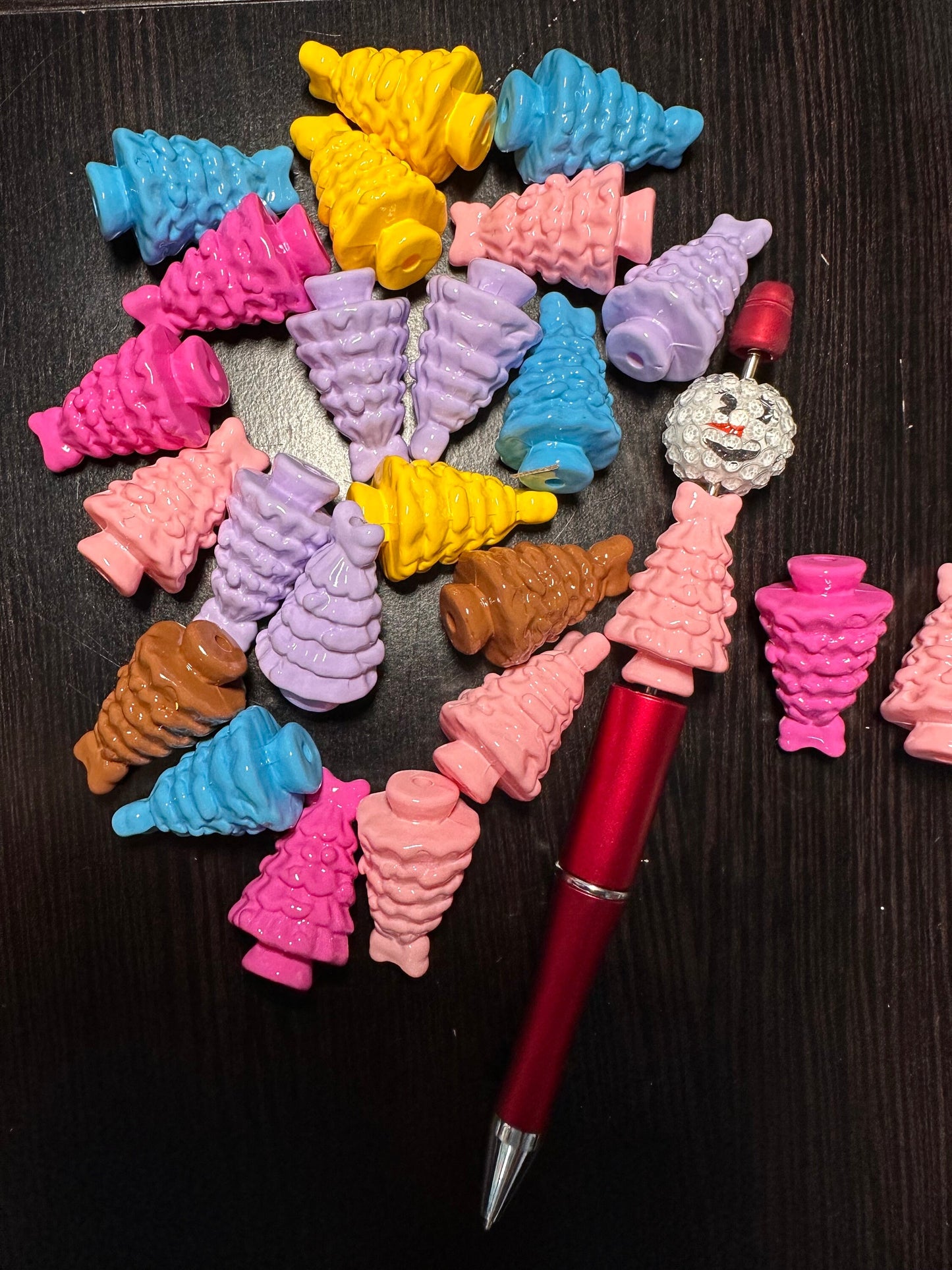 Five (5) pastel tree beads / jewelry Bead/ beadable pen/ keychain bead/also looks like a dress/ acrylic