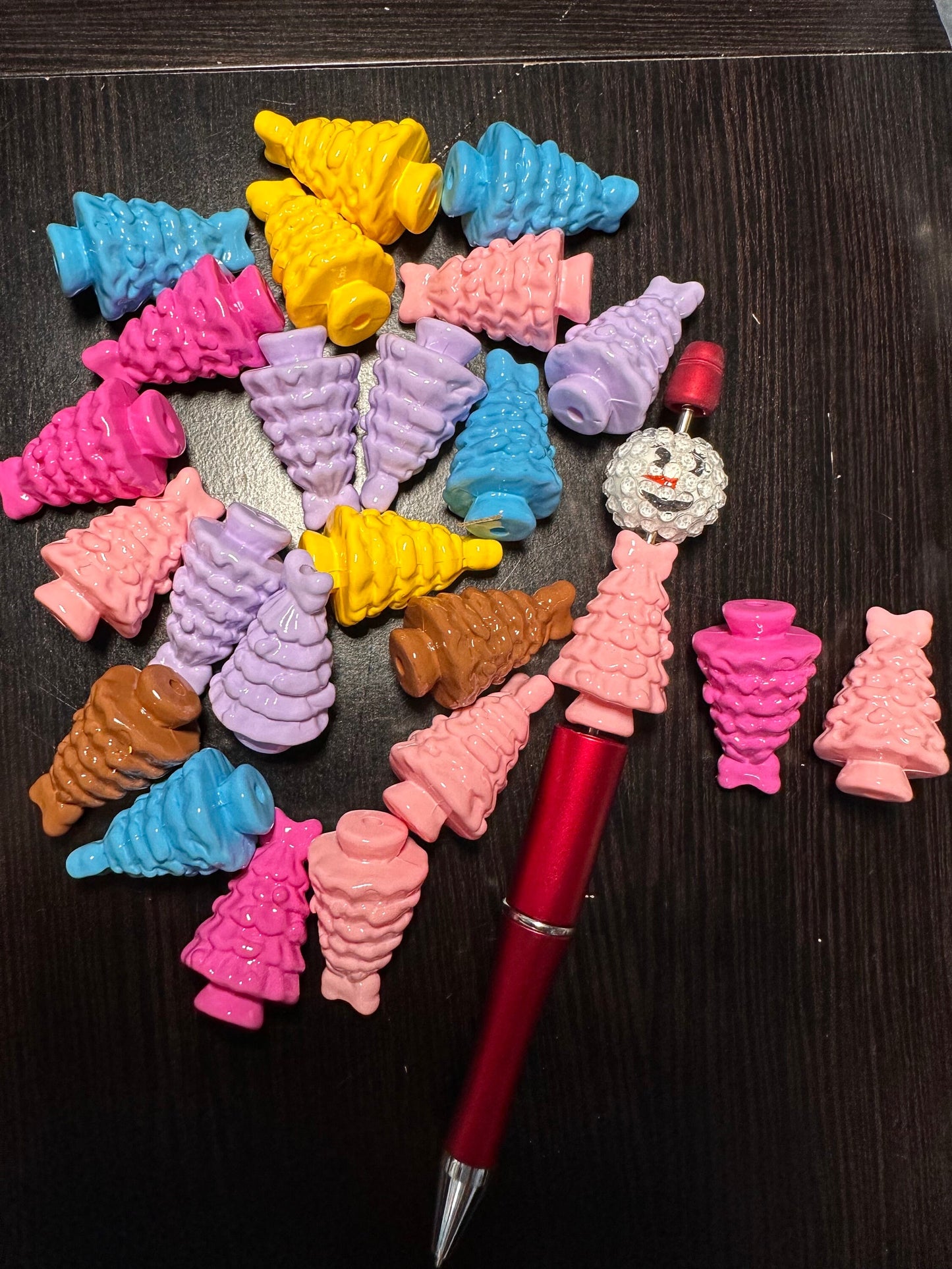 Five (5) pastel tree beads / jewelry Bead/ beadable pen/ keychain bead/also looks like a dress/ acrylic