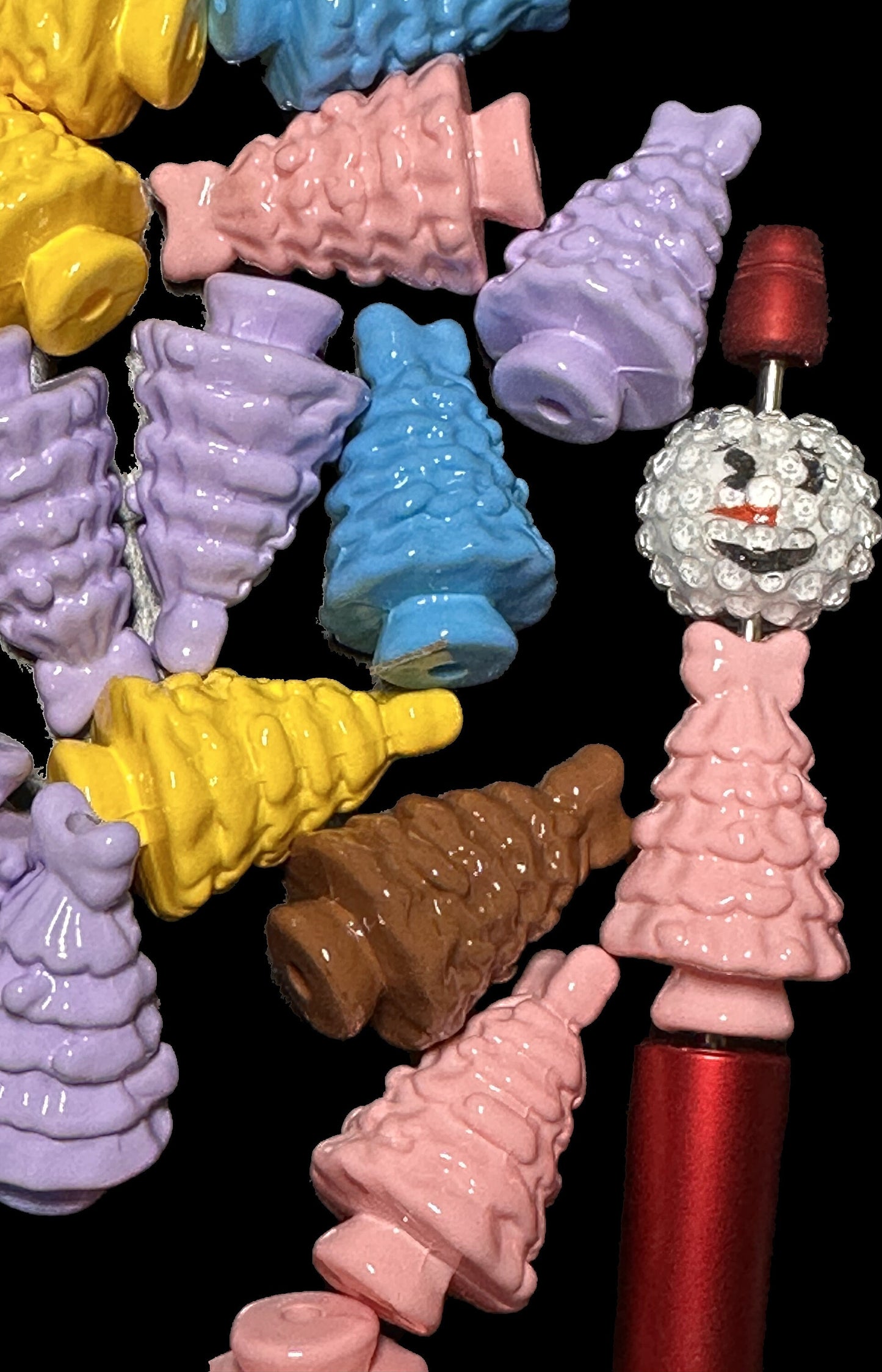 Five (5) pastel tree beads / jewelry Bead/ beadable pen/ keychain bead/also looks like a dress/ acrylic
