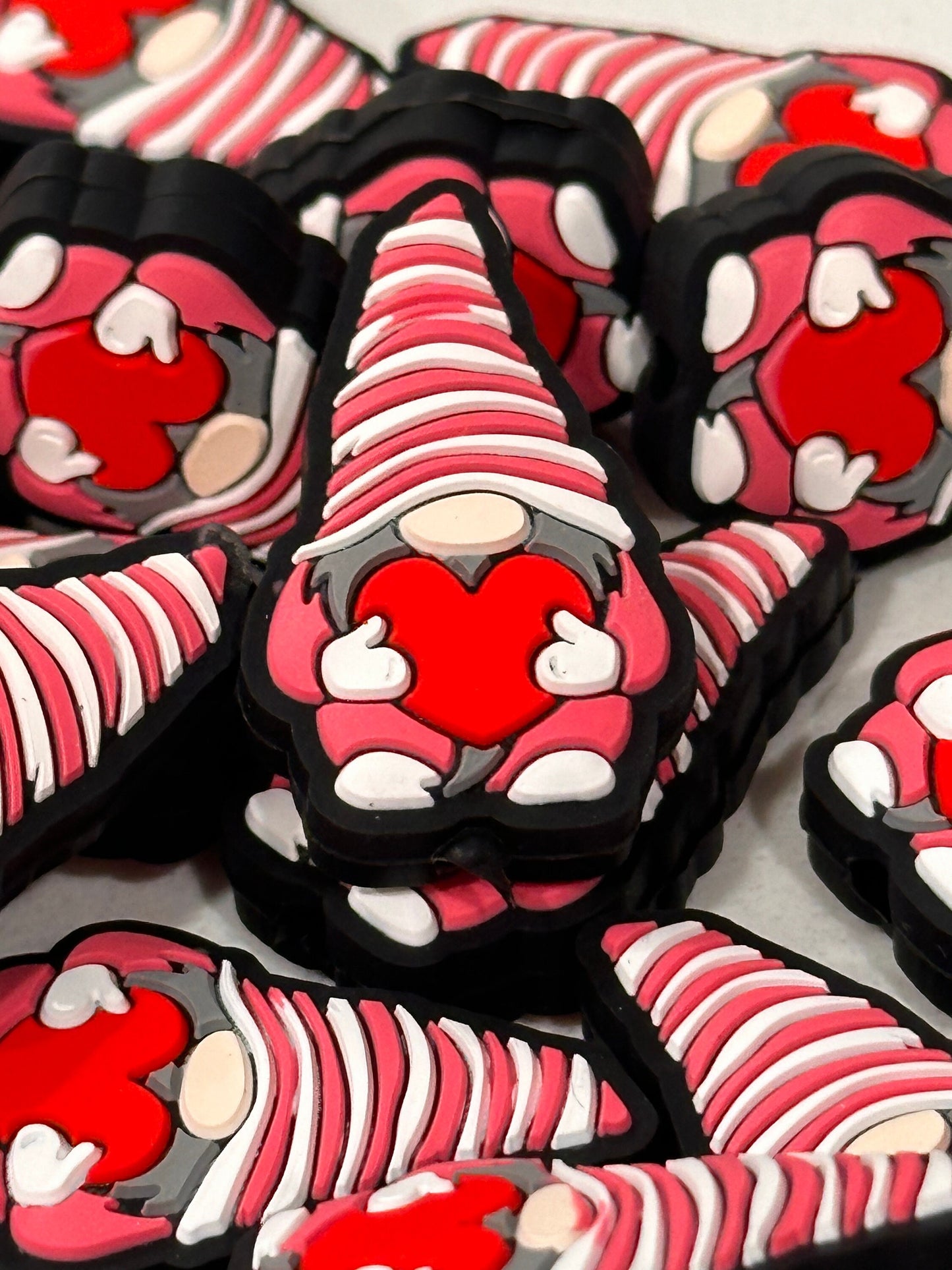 Red striped hat Gnome/Focal Bead/ holiday / beadable pen/Silicone bead/ keychain bead/ Valentines Day gnome/