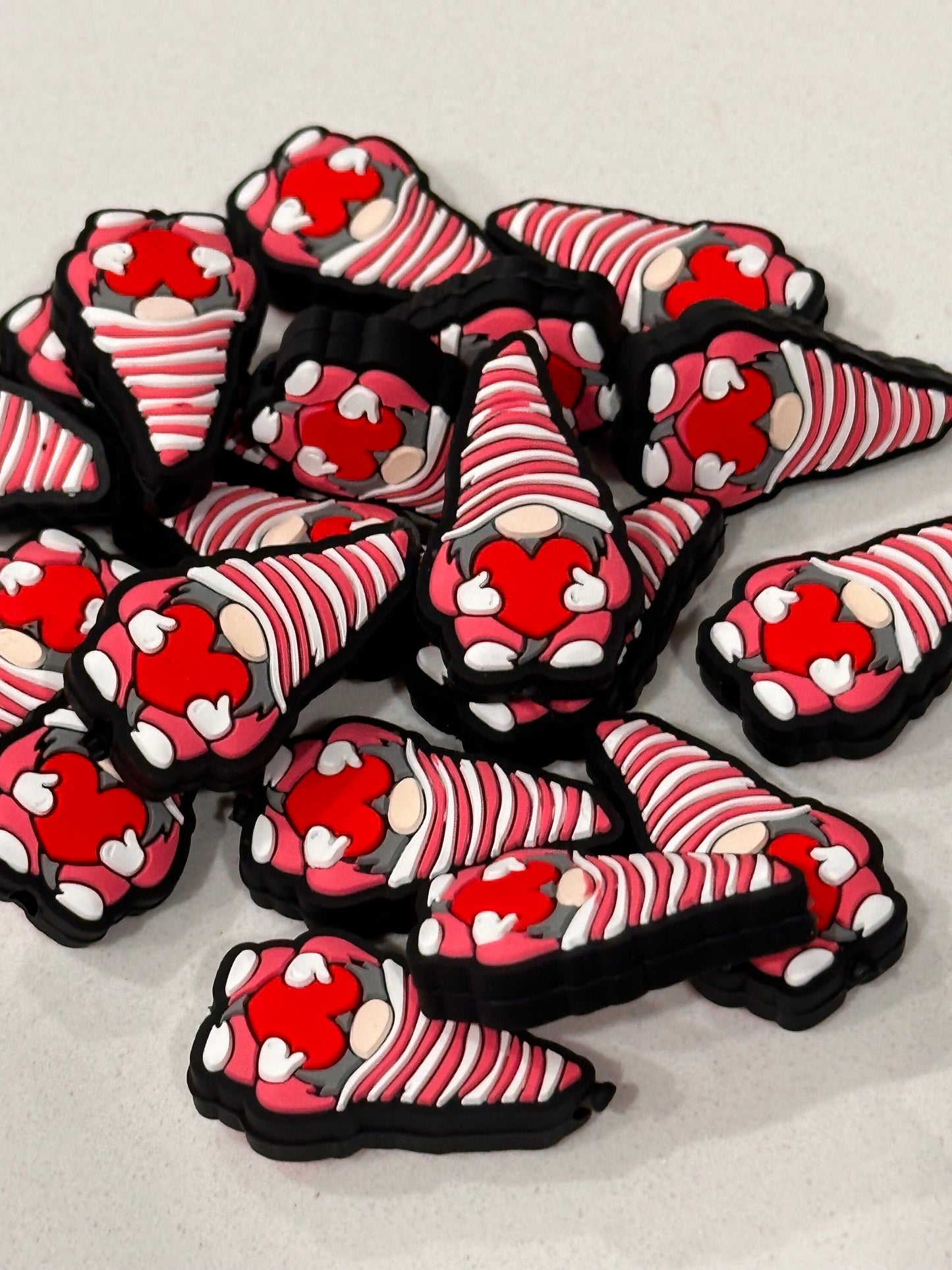 Red striped hat Gnome/Focal Bead/ holiday / beadable pen/Silicone bead/ keychain bead/ Valentines Day gnome/