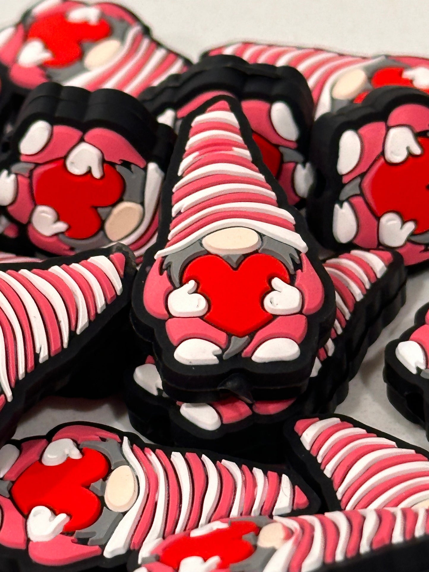 Red striped hat Gnome/Focal Bead/ holiday / beadable pen/Silicone bead/ keychain bead/ Valentines Day gnome/