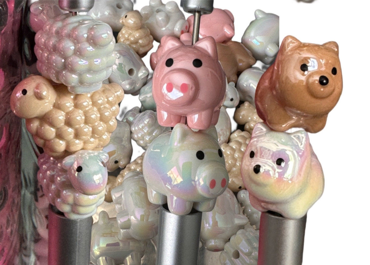 Animal shaped acrylic beads/ beads for beadable pen/ pig bead/ Pomeranian bead/ Sheep bead/ Lamb bead/ keychain bead/Jewelry bead/ DIY/Dog/