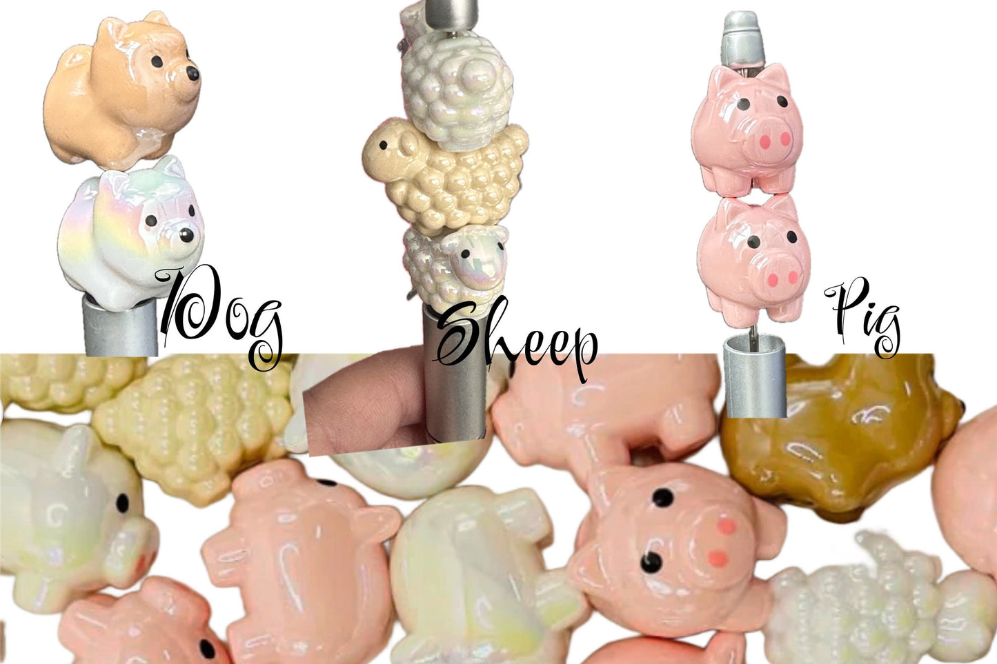 Animal shaped acrylic beads/ beads for beadable pen/ pig bead/ Pomeranian bead/ Sheep bead/ Lamb bead/ keychain bead/Jewelry bead/ DIY/Dog/