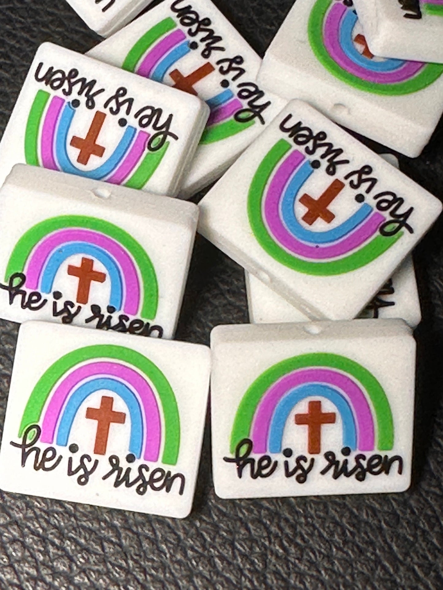 Rainbow Focal Bead/ beadable pen/ Silicone bead/ Jesus/ Easter/ rainbow/cross/he is risen #1
