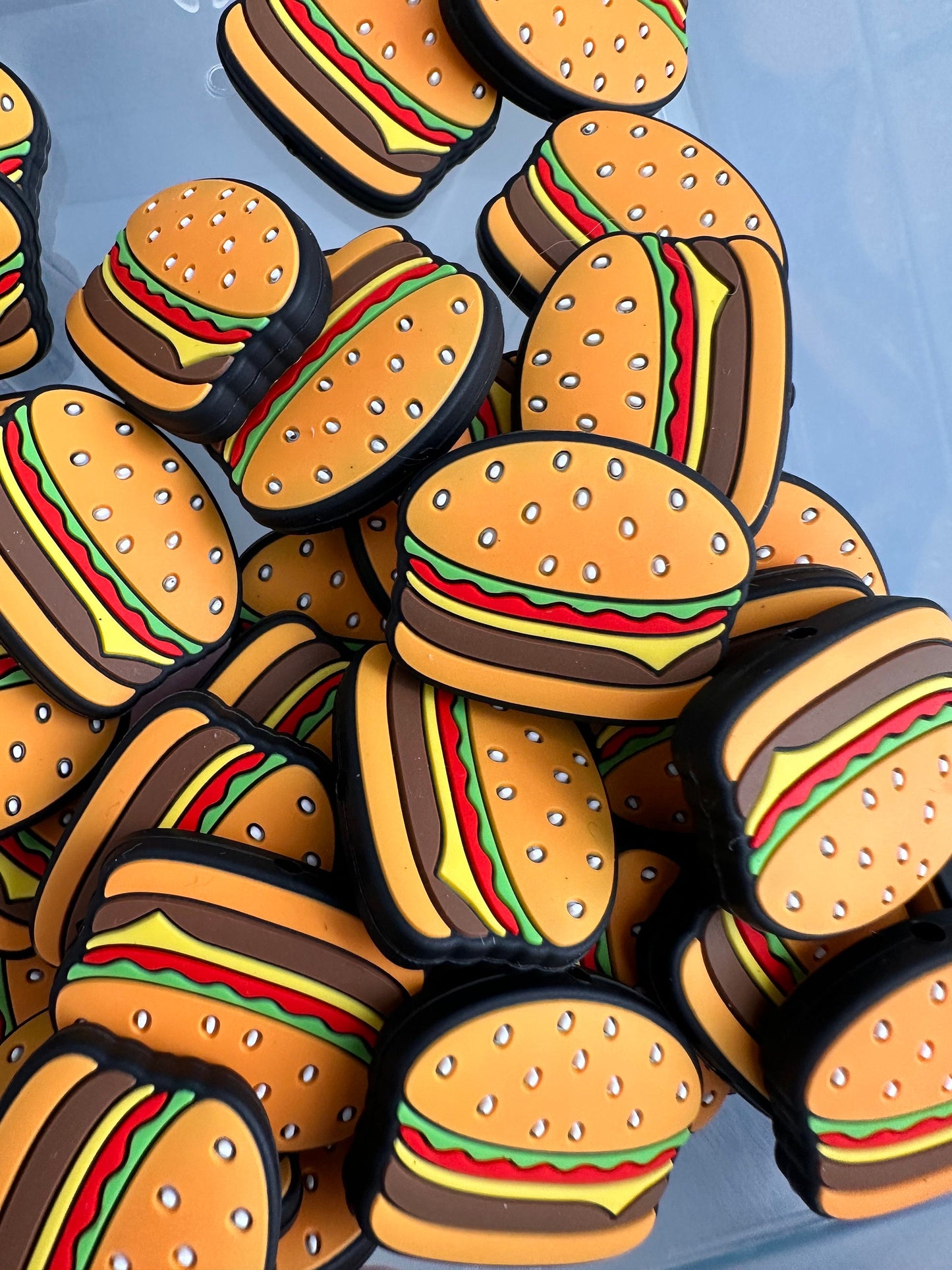 Burger Focal Bead/ beadable pen/ Silicone bead/ keychain bead/hamburger/food
