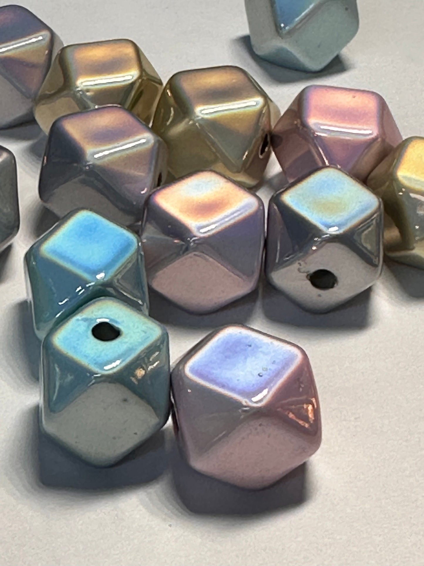 Ten (10) acrylic assorted random color hexagon beads included/ jewelry Bead/ beadable pen beads/ keychain bead/ DIY/ metallic matte