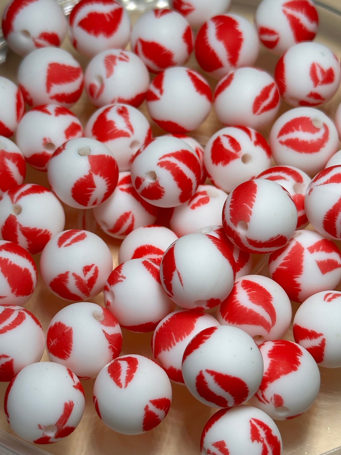 White with red lips silicone beads included/DIY Bead/ beadable pen/ keychain bead/ Ten beads included