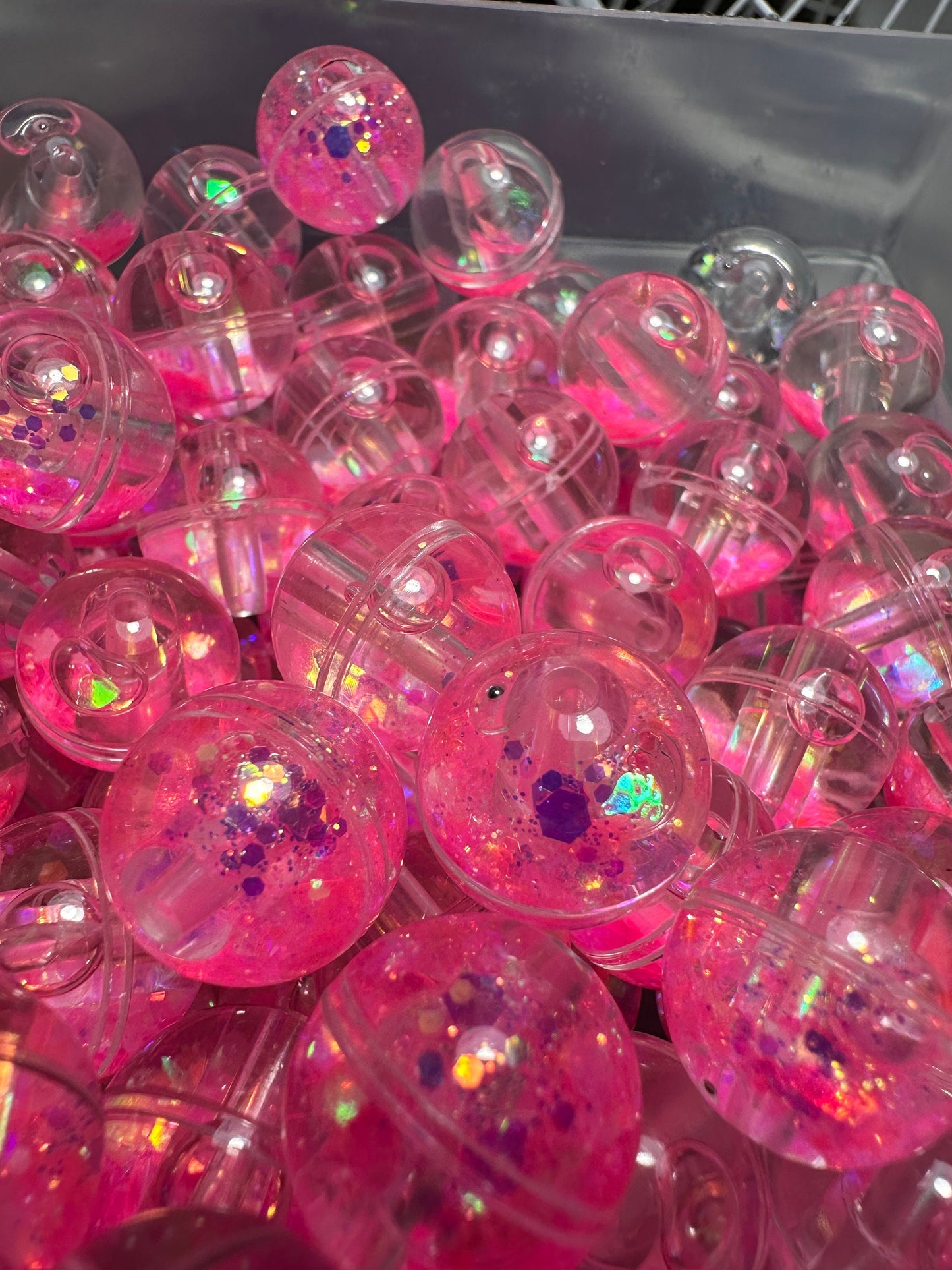 Pink glitter liquid beads included/ jewelry Bead/ beadable pen beads/ keychain bead/ DIY/ water globe beads/ 18mm/ five (5) beads included