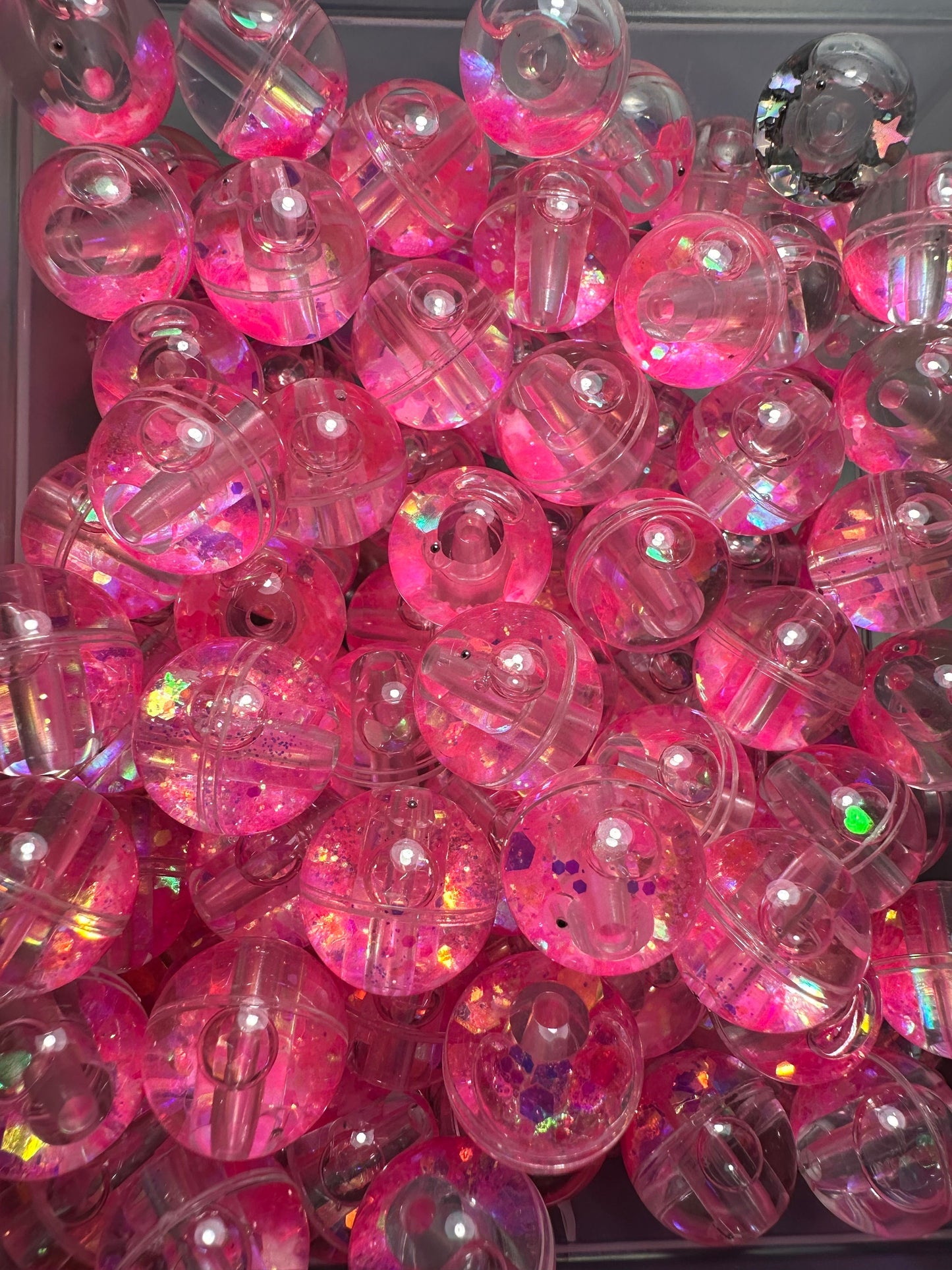 Pink glitter liquid beads included/ jewelry Bead/ beadable pen beads/ keychain bead/ DIY/ water globe beads/ 18mm/ five (5) beads included
