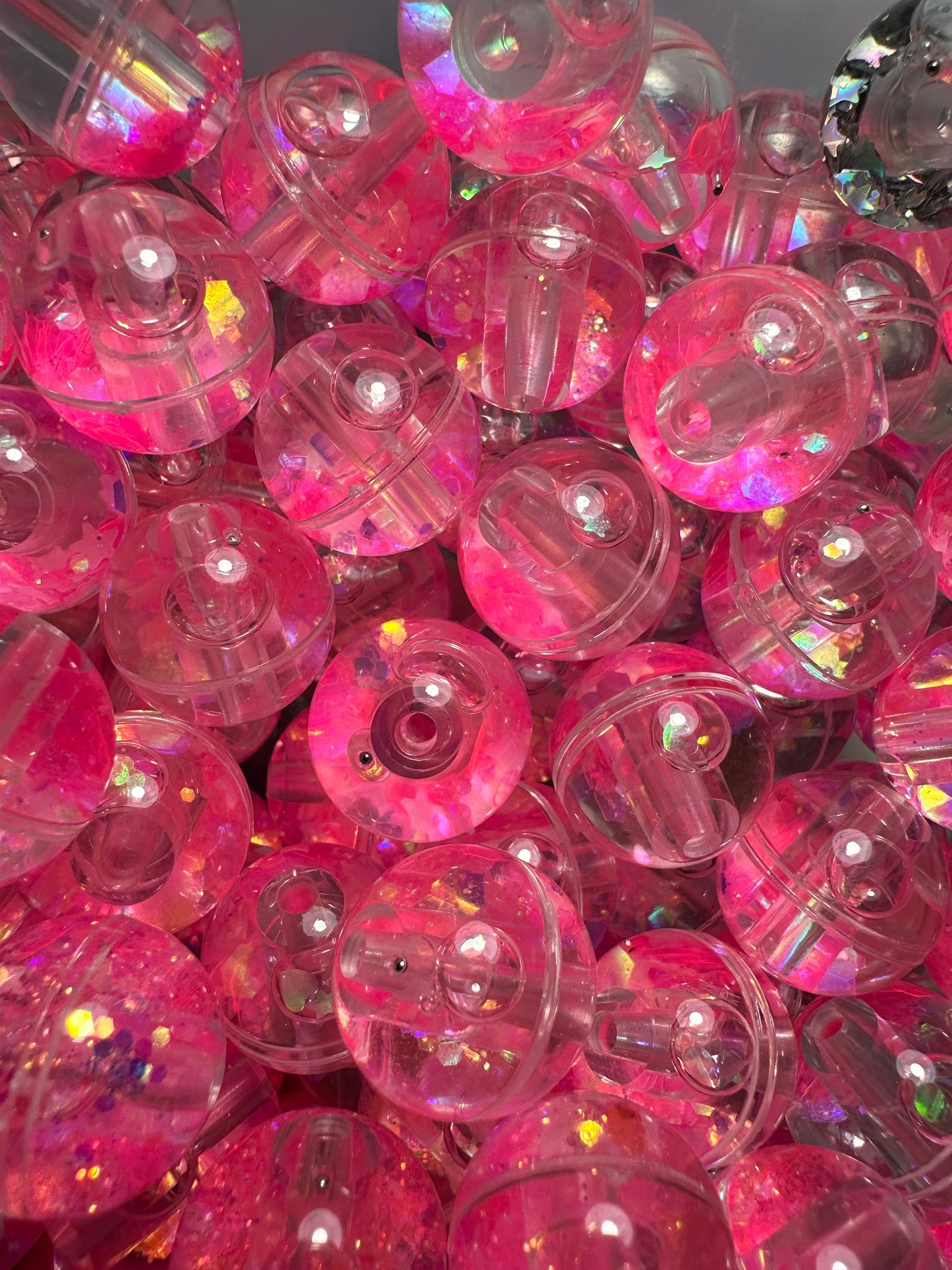 Pink glitter liquid beads included/ jewelry Bead/ beadable pen beads/ keychain bead/ DIY/ water globe beads/ 18mm/ five (5) beads included