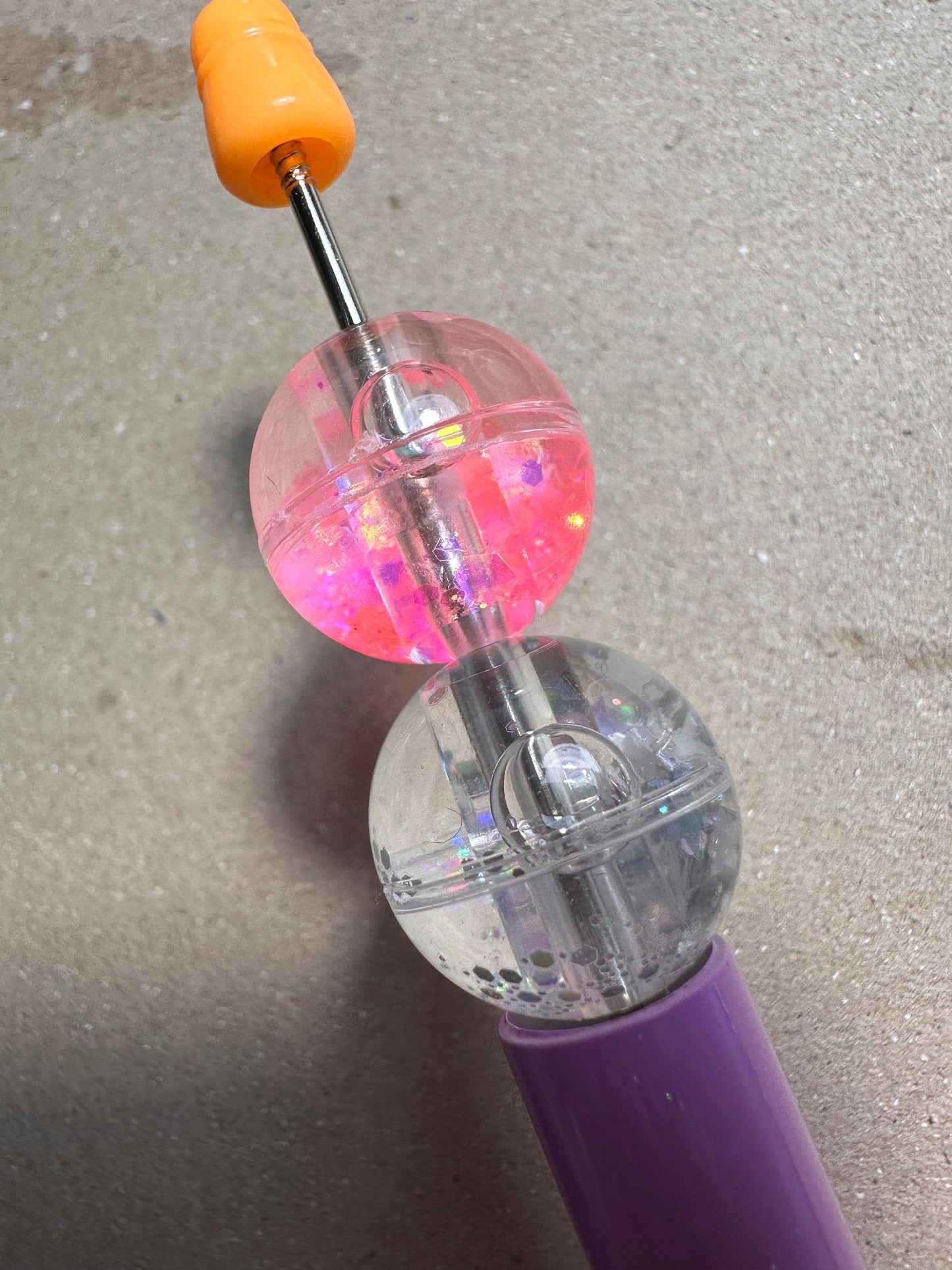 Pink glitter liquid beads included/ jewelry Bead/ beadable pen beads/ keychain bead/ DIY/ water globe beads/ 18mm/ five (5) beads included
